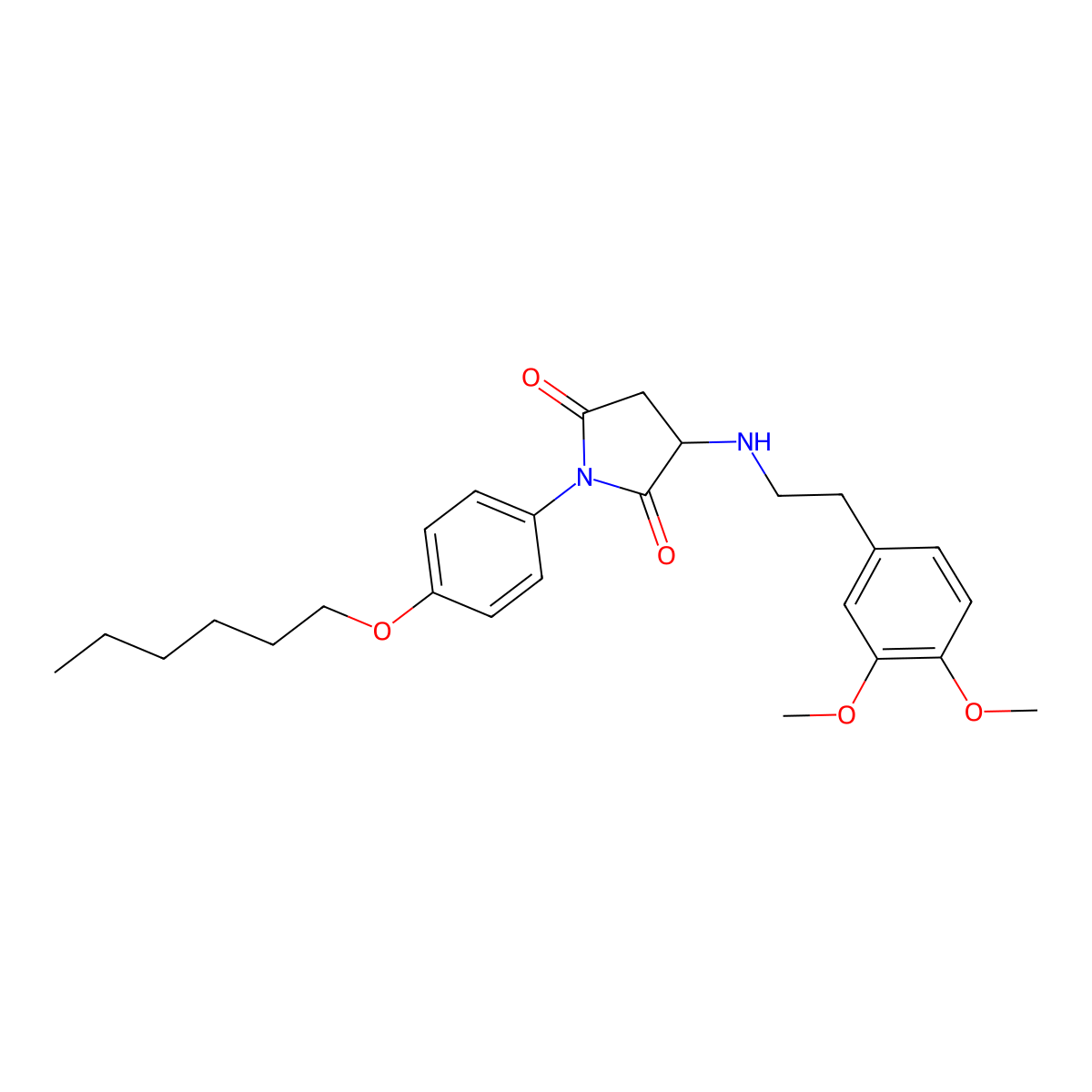 3-{[2-(3,4-Dimethoxyphenyl)ethyl]amino}-1-[4-(hexyloxy)phenyl]pyrrolidine-2,5-dione molecular structure, CAS 469891-22-3