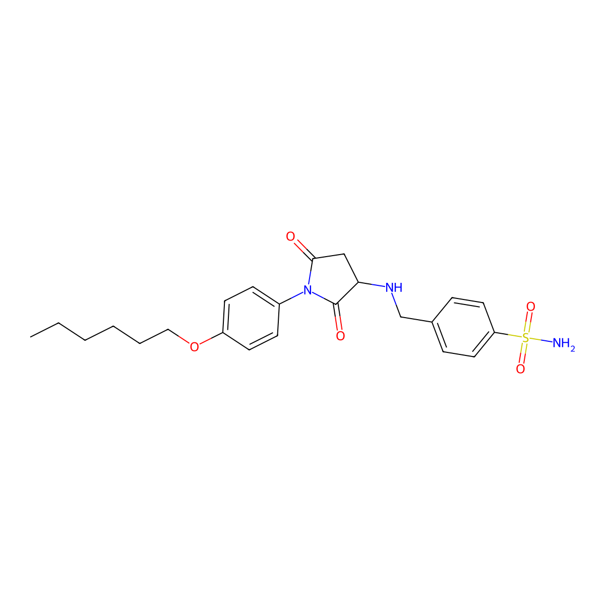 4-[[[1-(4-Hexoxyphenyl)-2,5-dioxopyrrolidin-3-yl]amino]methyl]benzenesulfonamide molecular structure, CAS 469891-44-9