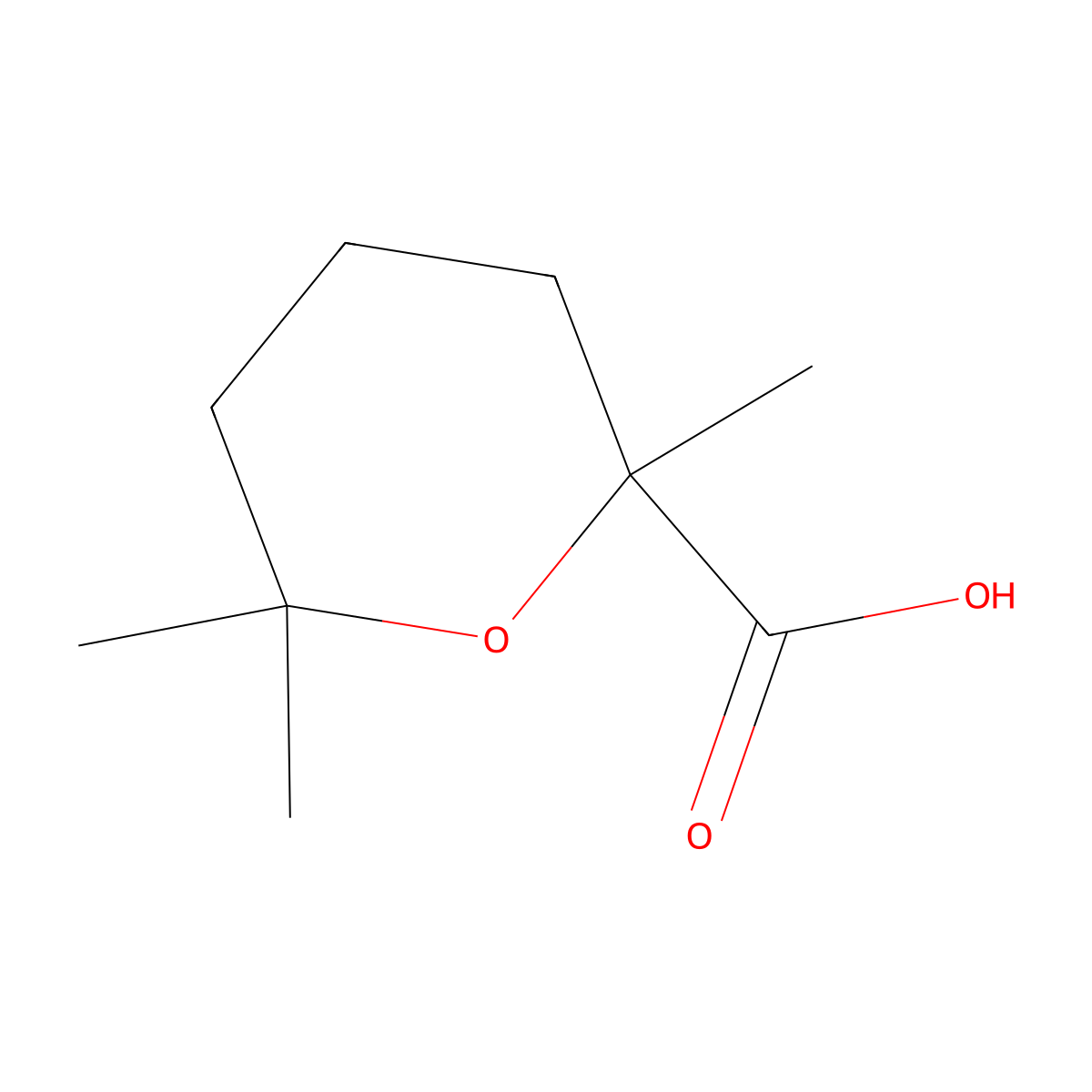 2,6,6-Trimethyloxane-2-carboxylic acid molecular structure, CAS 470-59-7