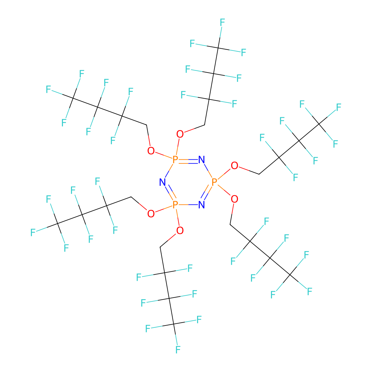 1,3,5,2,4,6-Triazatriphosphorine, 2,2,4,4,6,6-hexakis(2,2,3,3,4,4,4-heptafluorobutoxy)-2,2,4,4,6,6-hexahydro- molecular structure, CAS 470-73-5