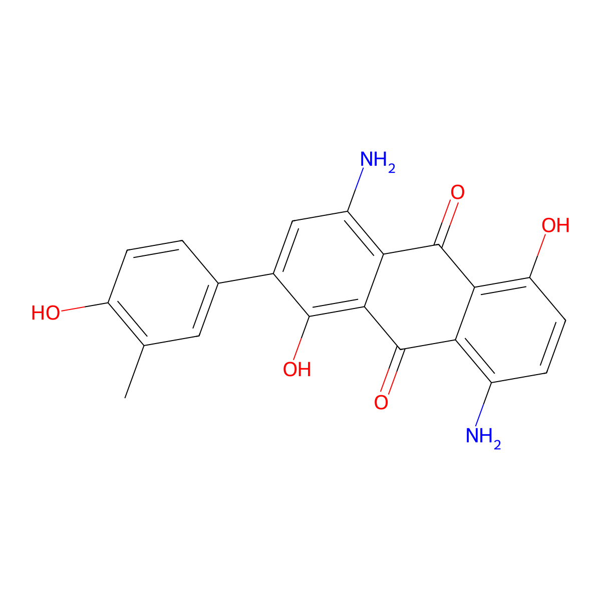 9,10-Anthracenedione, 4,8-diamino-1,5-dihydroxy-2-(4-hydroxy-3-methylphenyl)- molecular structure, CAS 4702-65-2