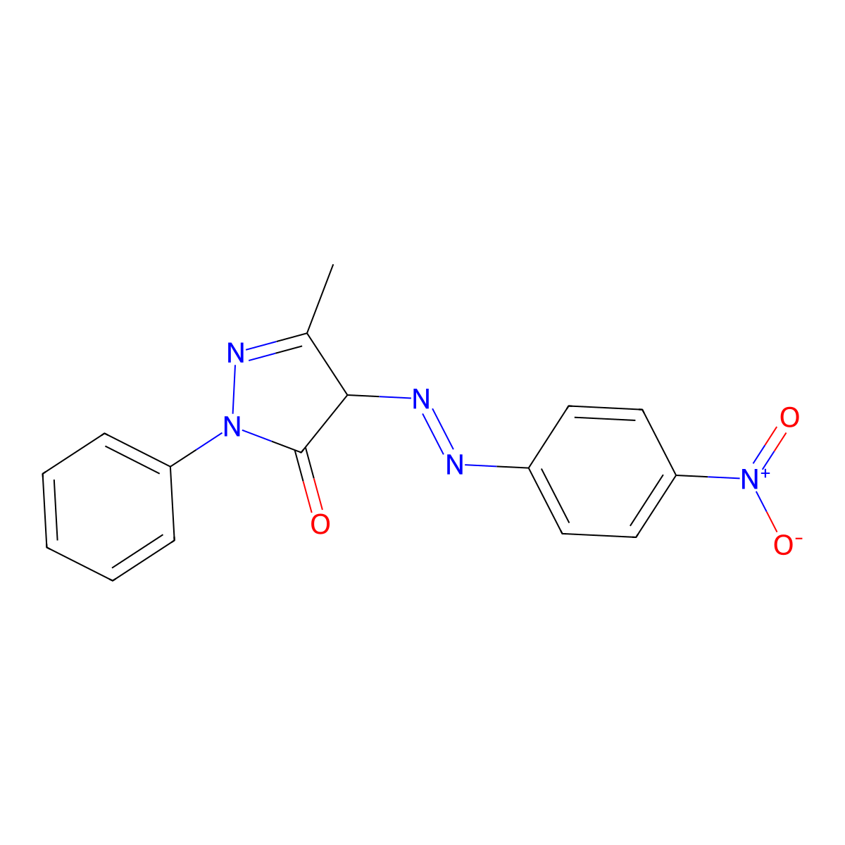 3-Methyl-4-(4-nitrophenylazo)-1-phenyl-1H-pyrazol-5(4H)-one molecular structure, CAS 4702-91-4