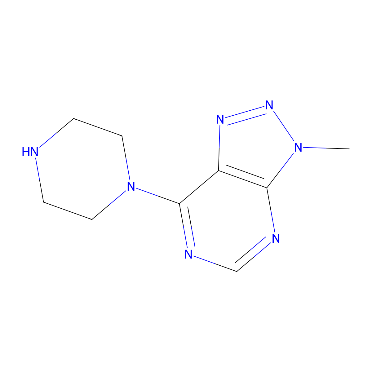1-{3-methyl-3H-[1,2,3]triazolo[4,5-d]pyrimidin-7-yl}piperazine molecular structure, CAS 470441-69-1