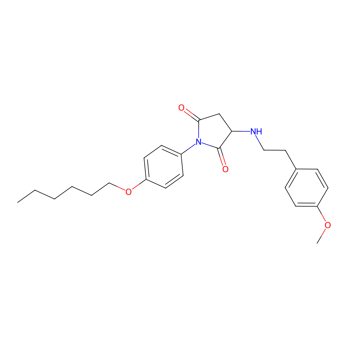1-(4-Hexoxyphenyl)-3-[2-(4-methoxyphenyl)ethylamino]pyrrolidine-2,5-dione molecular structure, CAS 470469-28-4