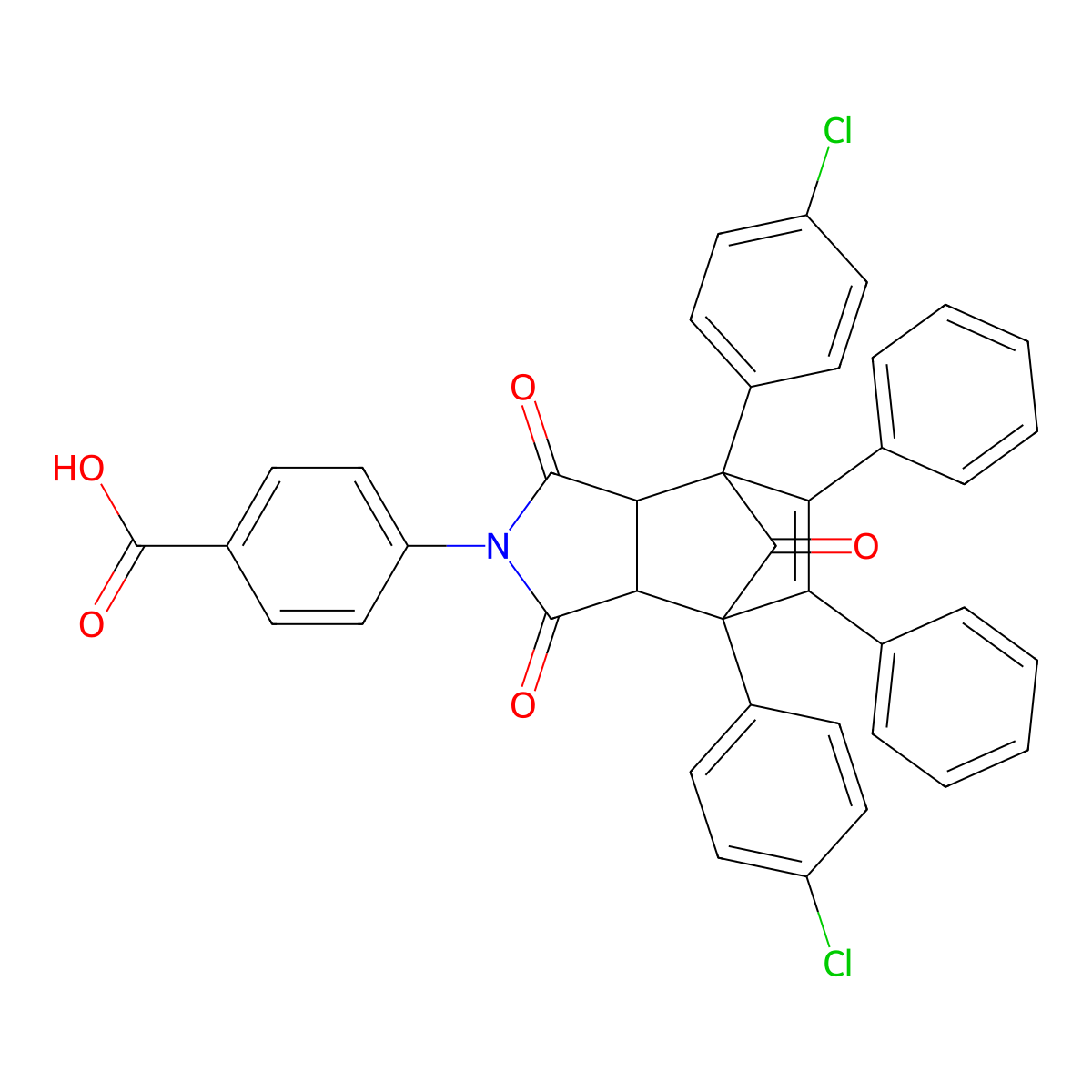 4-(4,7-bis(4-chlorophenyl)-1,3,8-trioxo-5,6-diphenyl-3a,4,7,7a-tetrahydro-1H-4,7-methanoisoindol-2(3H)-yl)benzoic acid molecular structure, CAS 470471-42-2