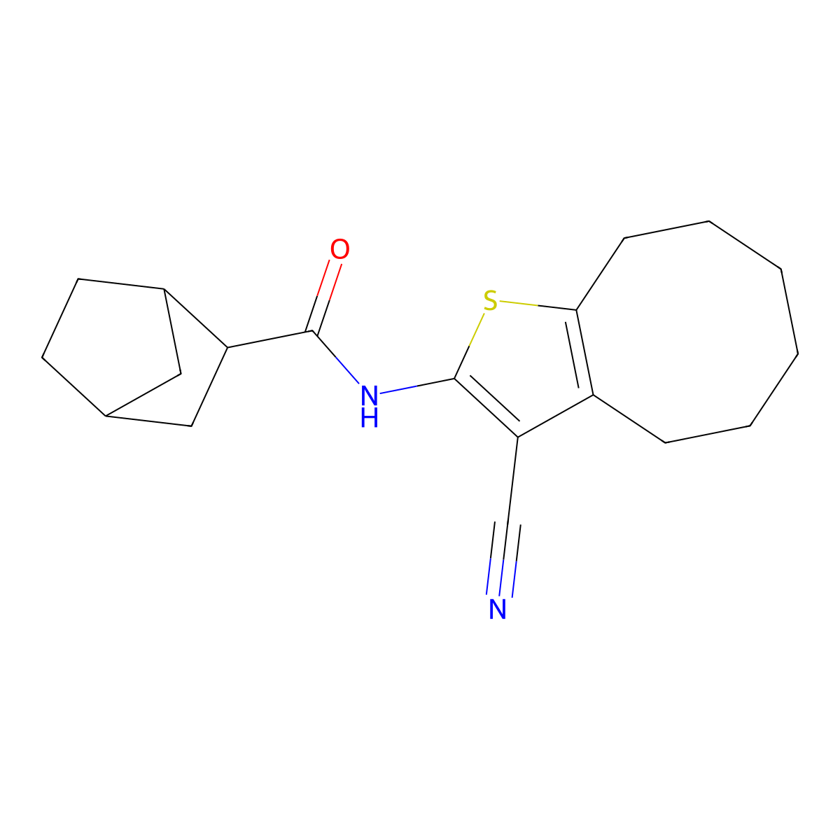 N-(3-cyano-4,5,6,7,8,9-hexahydrocycloocta[b]thiophen-2-yl)bicyclo[2.2.1]heptane-2-carboxamide molecular structure, CAS 470472-46-9