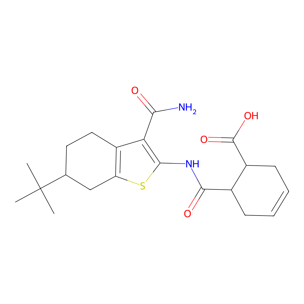 6-[(6-Tert-butyl-3-carbamoyl-4,5,6,7-tetrahydro-1-benzothiophen-2-yl)carbamoyl]cyclohex-3-ene-1-carboxylic acid molecular structure, CAS 470472-68-5