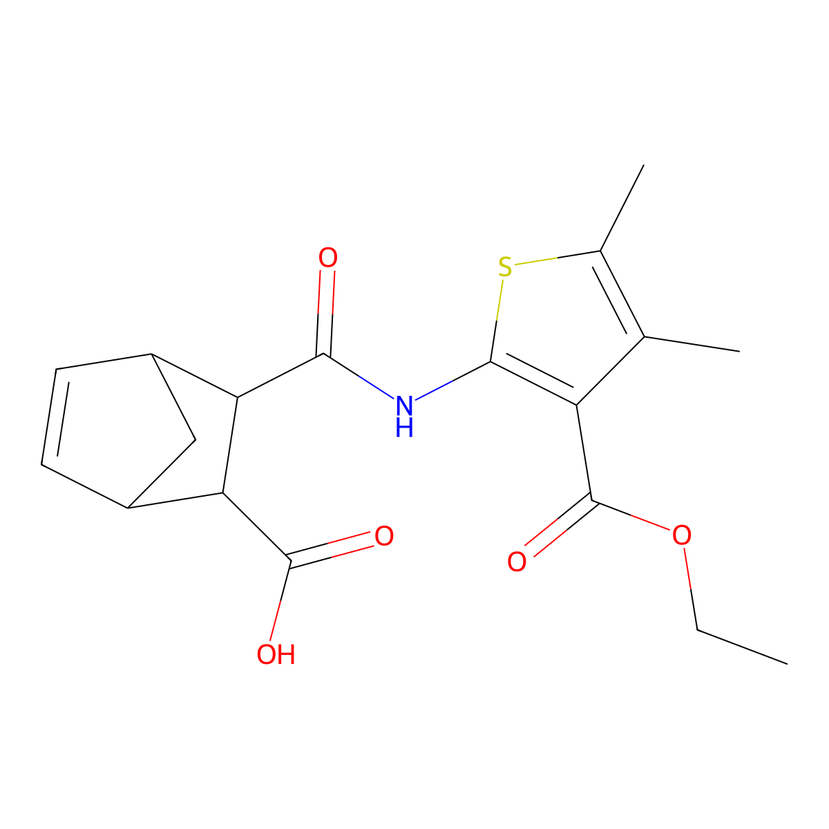 2-[(3-Ethoxycarbonyl-4,5-dimethylthiophen-2-yl)carbamoyl]bicyclo[2.2.1]hept-5-ene-3-carboxylic acid molecular structure, CAS 470472-73-2