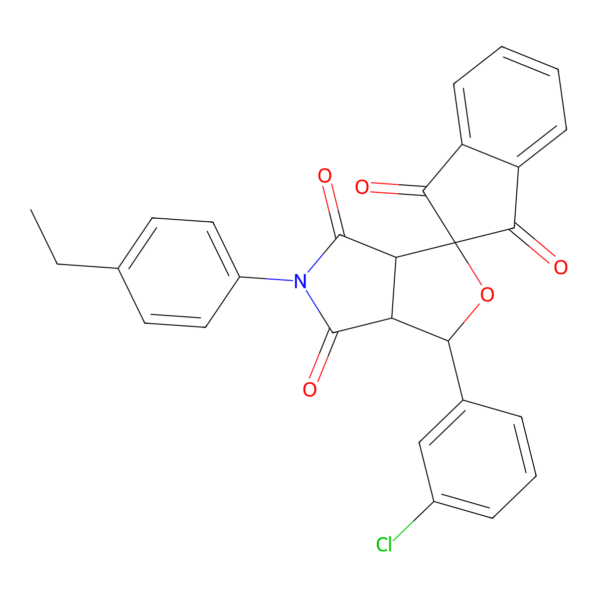 3-(3-chlorophenyl)-5-(4-ethylphenyl)-3a,6a-dihydrospiro[furo[3,4-c]pyrrole-1,2'-indene]-1',3',4,6(3H,5H)-tetrone molecular structure, CAS 470472-81-2