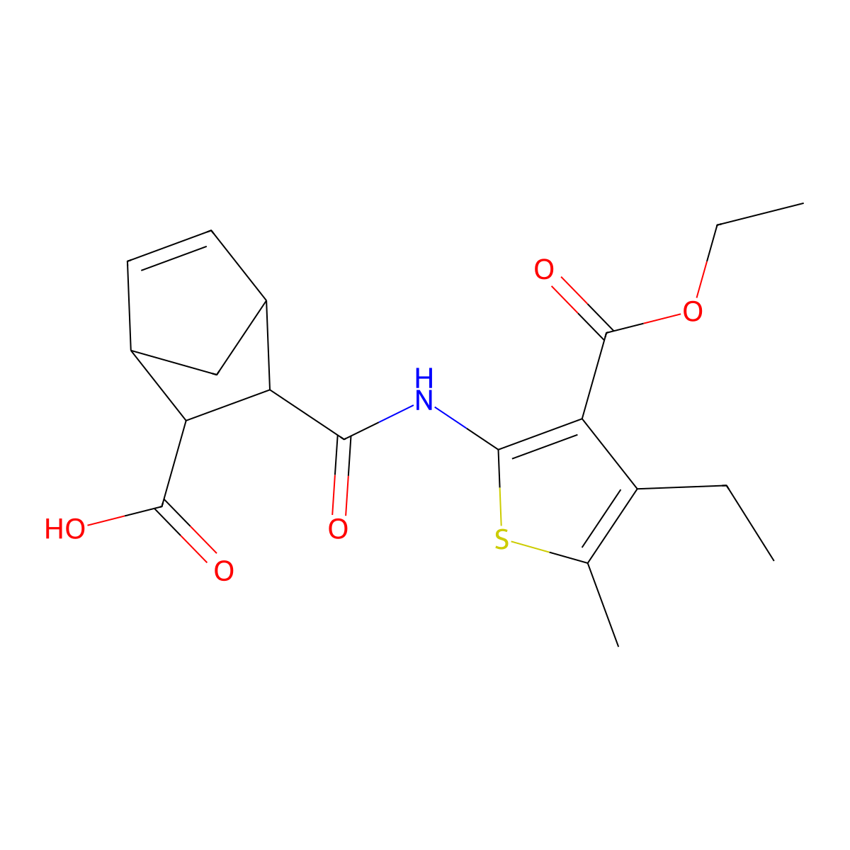 3-{[3-(Ethoxycarbonyl)-4-ethyl-5-methylthiophen-2-yl]carbamoyl}bicyclo[2.2.1]hept-5-ene-2-carboxylic acid molecular structure, CAS 470472-82-3