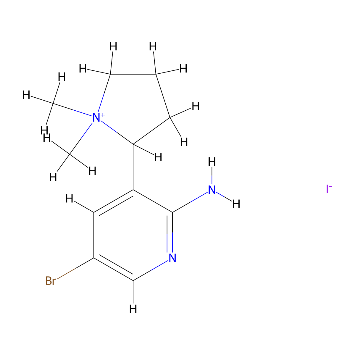 3-(1,1-Dimethylpyrrolidin-2-yl)-5-bromo-2-pyridylamine, iodide molecular structure, CAS 470474-75-0