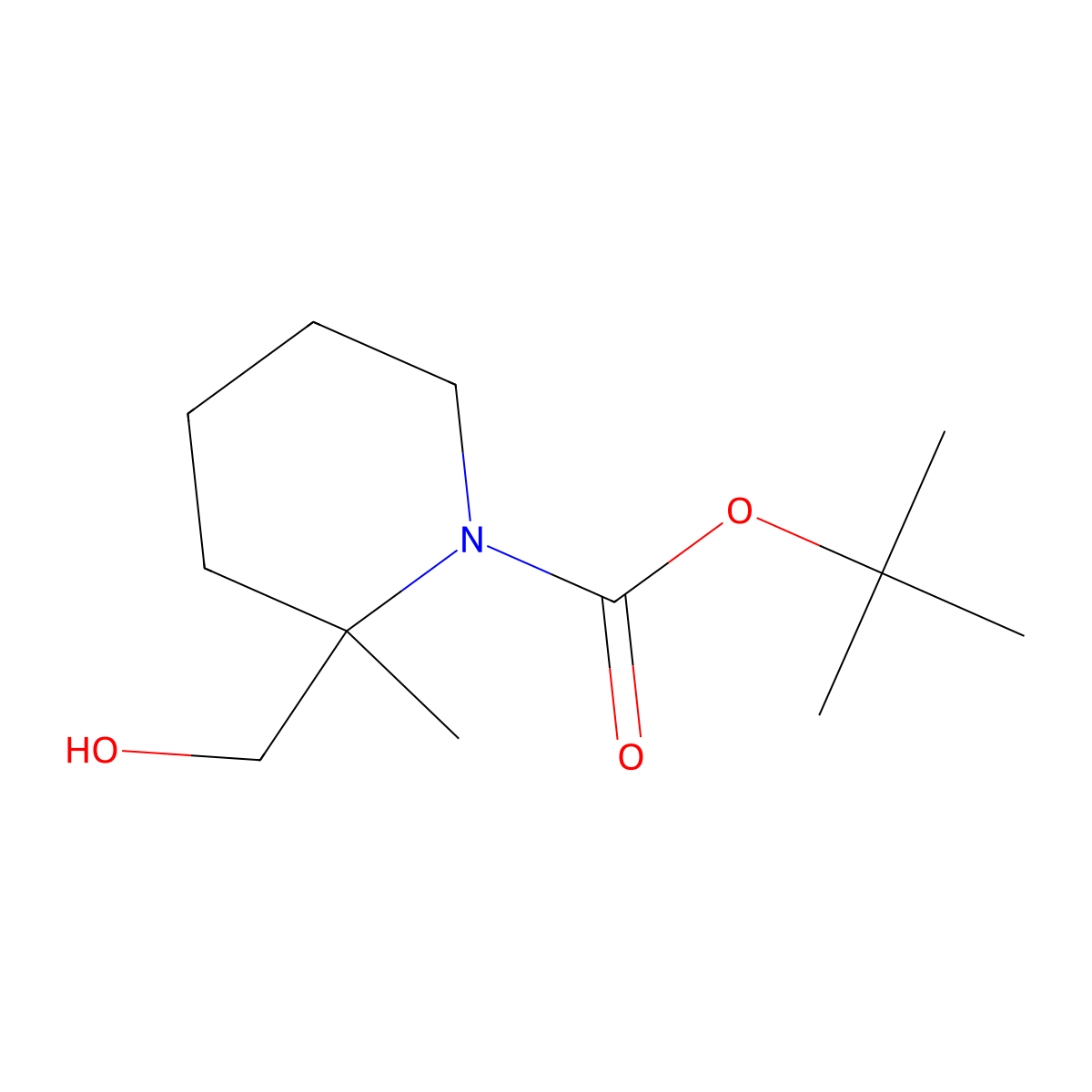 Tert-butyl 2-(hydroxymethyl)-2-methylpiperidine-1-carboxylate molecular structure, CAS 470669-15-9