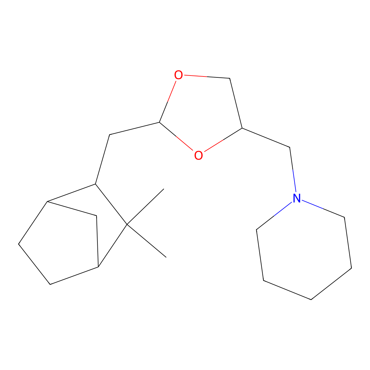 1-({2-[(3,3-Dimethylbicyclo[2.2.1]hept-2-yl)methyl]-1,3-dioxolan-4-yl}methyl)piperidine molecular structure, CAS 470686-72-7