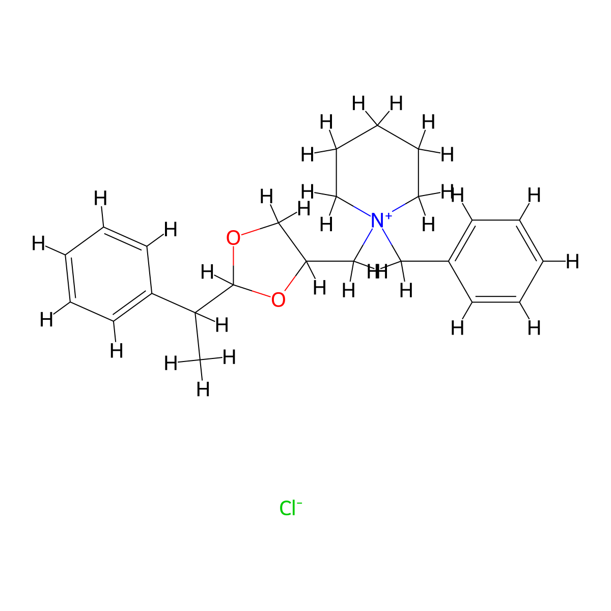 1-Benzyl-1-((2-(1-phenylethyl)-1,3-dioxolan-4-yl)methyl)piperidin-1-ium chloride molecular structure, CAS 470686-74-9