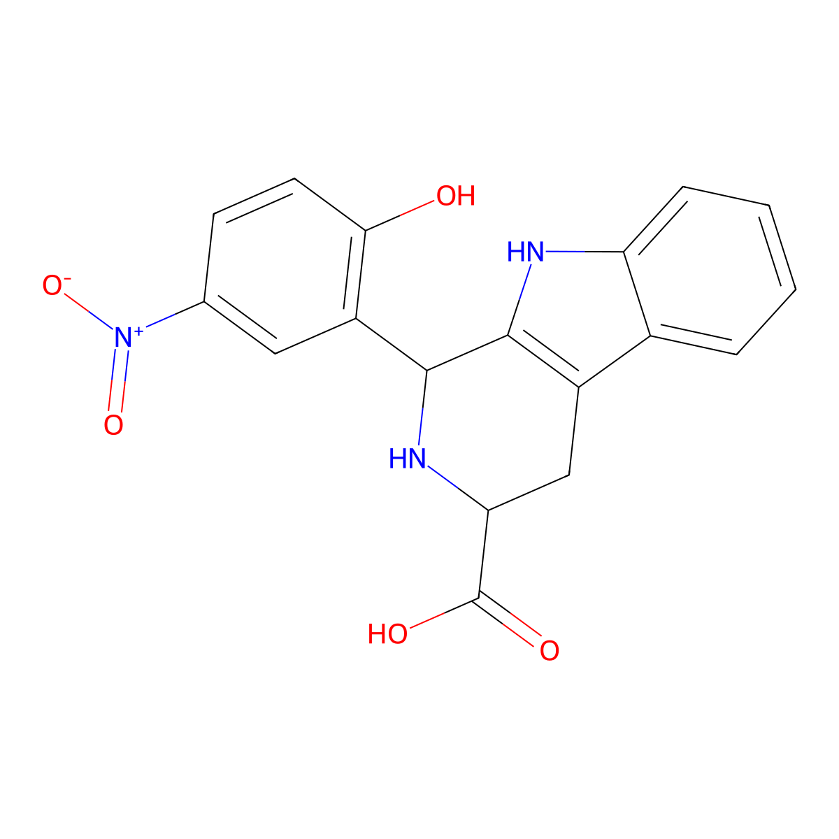 1-(2-hydroxy-5-nitrophenyl)-2,3,4,9-tetrahydro-1H-pyrido[3,4-b]indole-3-carboxylic acid molecular structure, CAS 470687-16-2