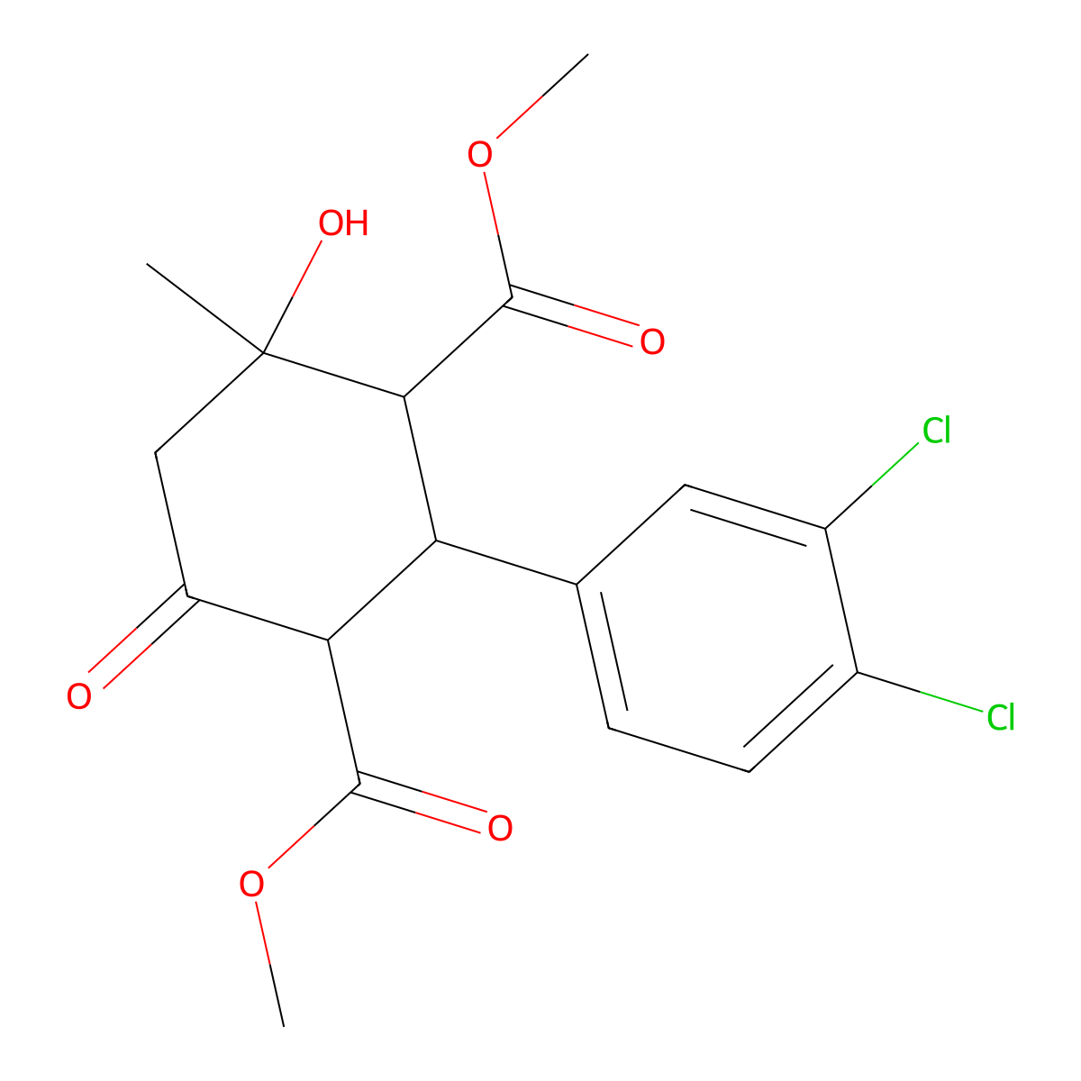 Dimethyl 2-(3,4-dichlorophenyl)-4-hydroxy-4-methyl-6-oxocyclohexane-1,3-dicarboxylate molecular structure, CAS 470691-55-5