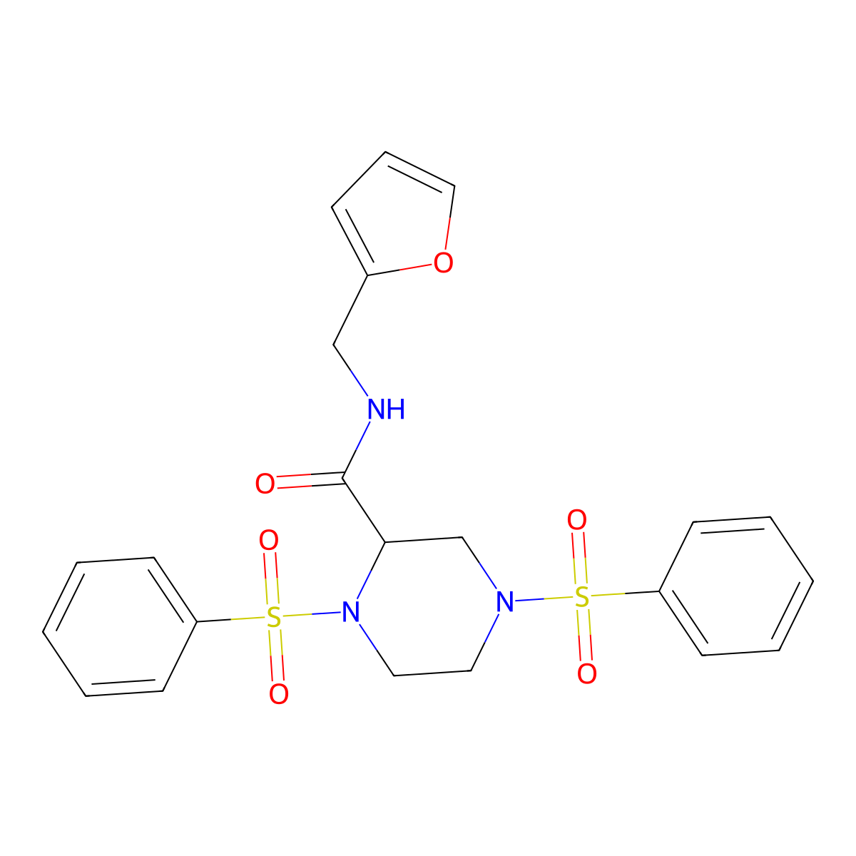 1,4-bis(benzenesulfonyl)-N-(furan-2-ylmethyl)piperazine-2-carboxamide molecular structure, CAS 470691-66-8