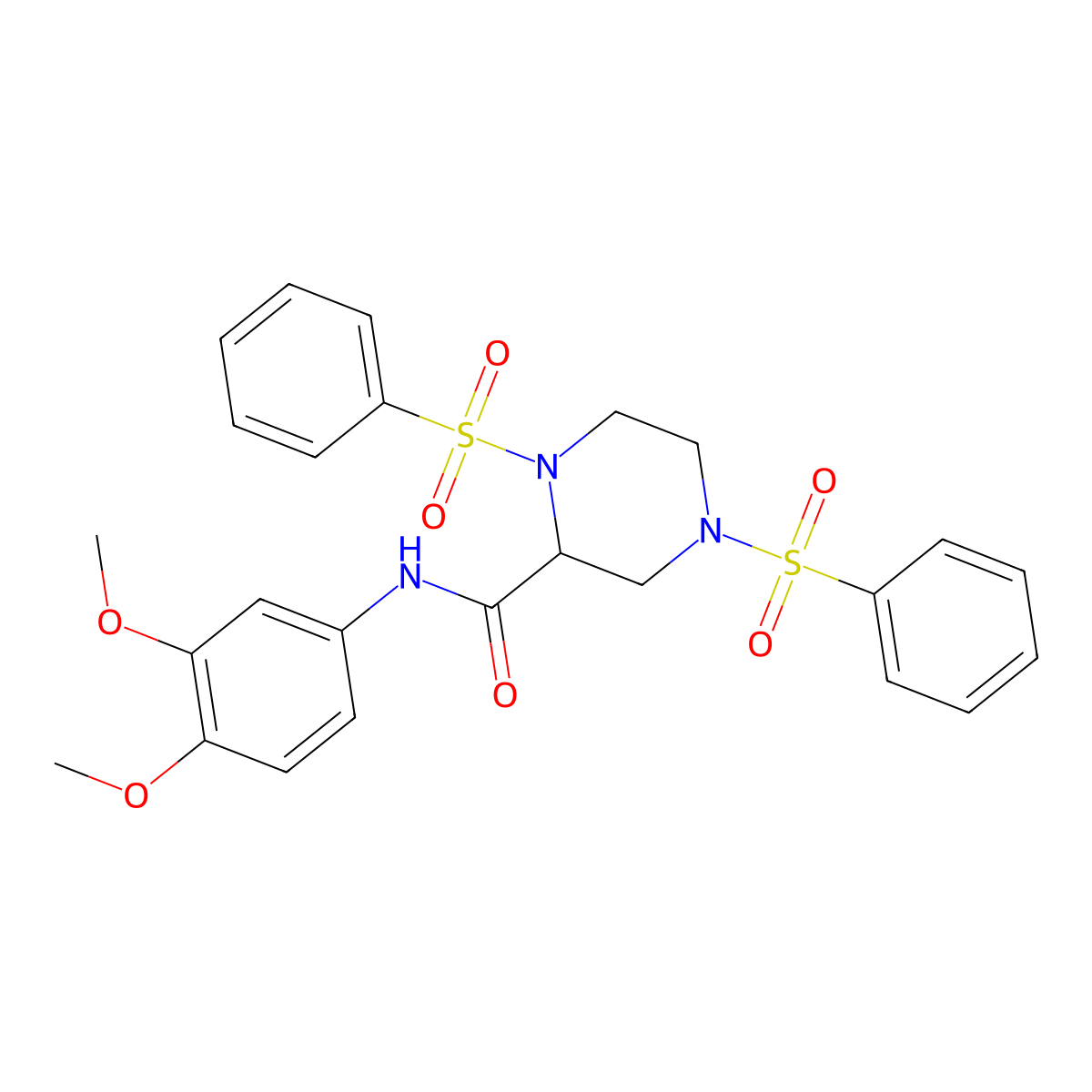 1,4-bis(benzenesulfonyl)-N-(3,4-dimethoxyphenyl)piperazine-2-carboxamide molecular structure, CAS 470691-73-7