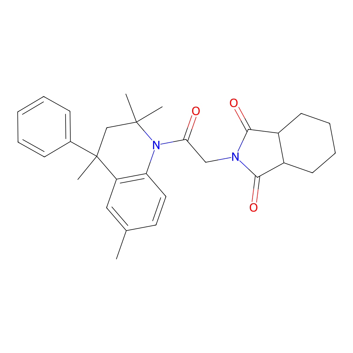 2-[2-oxo-2-(2,2,4,6-tetramethyl-4-phenyl-3,4-dihydroquinolin-1(2H)-yl)ethyl]hexahydro-1H-isoindole-1,3(2H)-dione molecular structure, CAS 470694-58-7