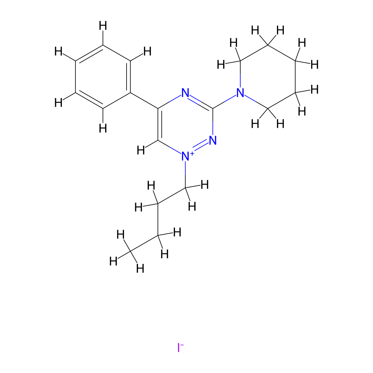 1-Butyl-5-phenyl-3-piperidyl-1,2,4-triazine, iodide molecular structure, CAS 470694-62-3