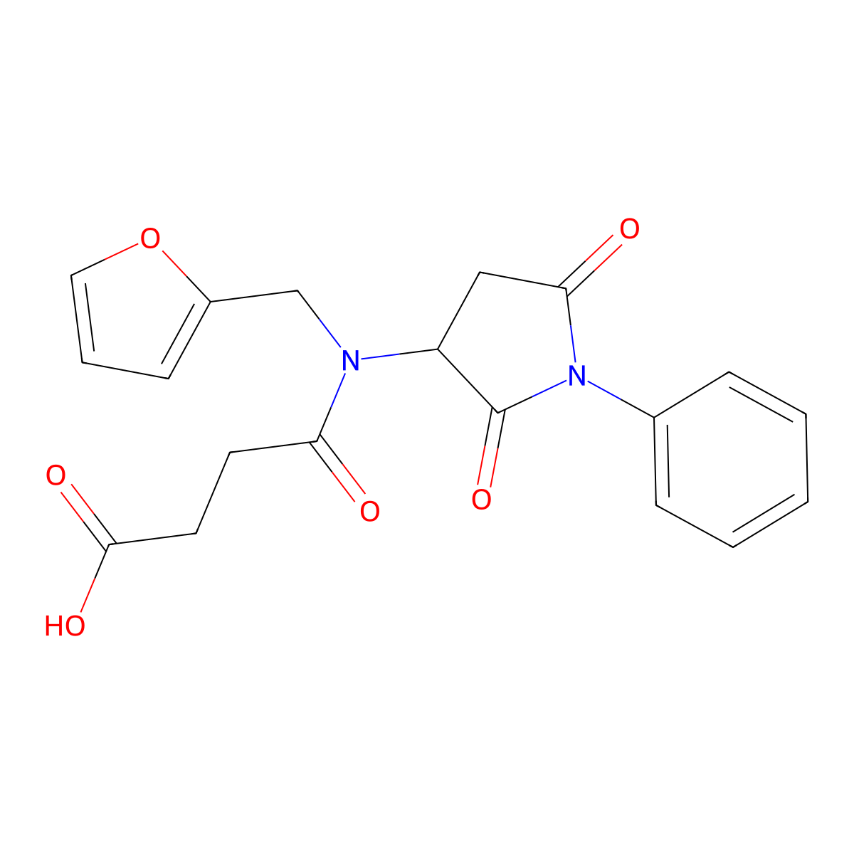 4-[(2,5-Dioxo-1-phenylpyrrolidin-3-yl)(furan-2-ylmethyl)amino]-4-oxobutanoic acid molecular structure, CAS 470694-87-2