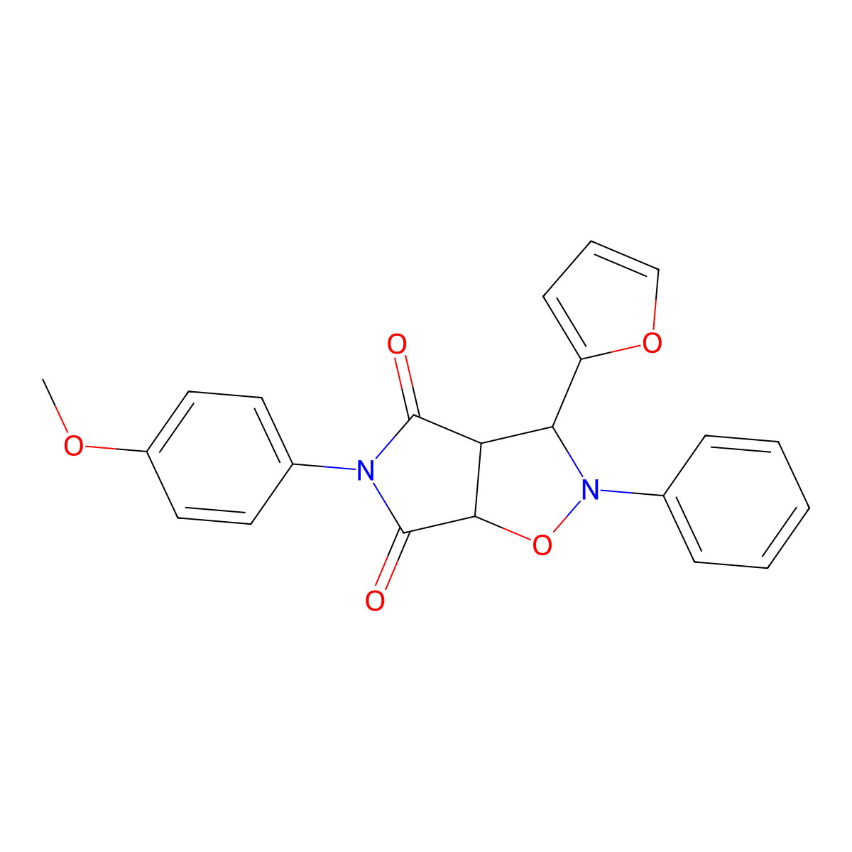 3-(2-furyl)-5-(4-methoxyphenyl)-2-phenyldihydro-2H-pyrrolo[3,4-d]isoxazole-4,6(3H,5H)-dione molecular structure, CAS 470695-00-2