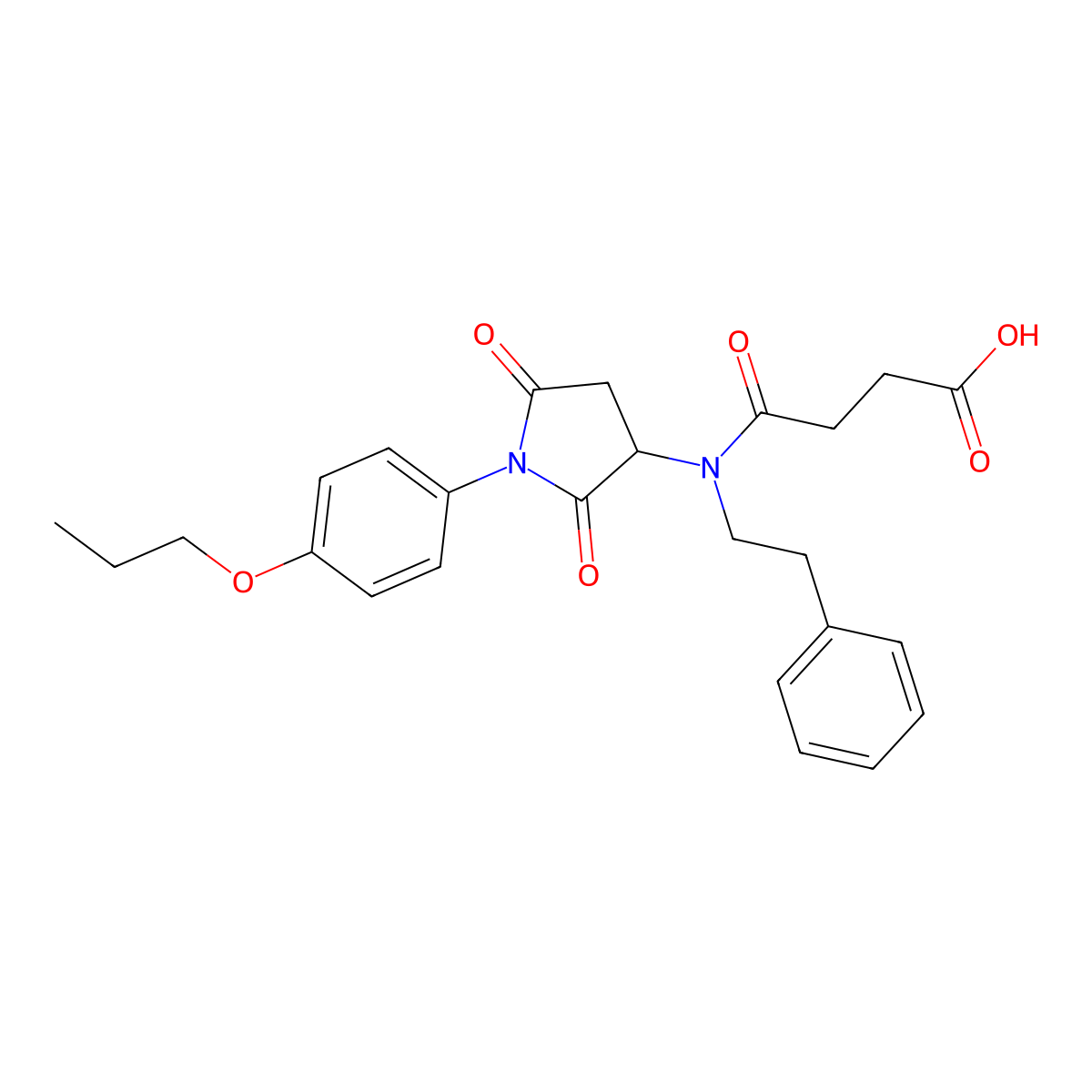 4-((2,5-Dioxo-1-(4-propoxyphenyl)pyrrolidin-3-yl)(phenethyl)amino)-4-oxobutanoic acid molecular structure, CAS 470695-12-6