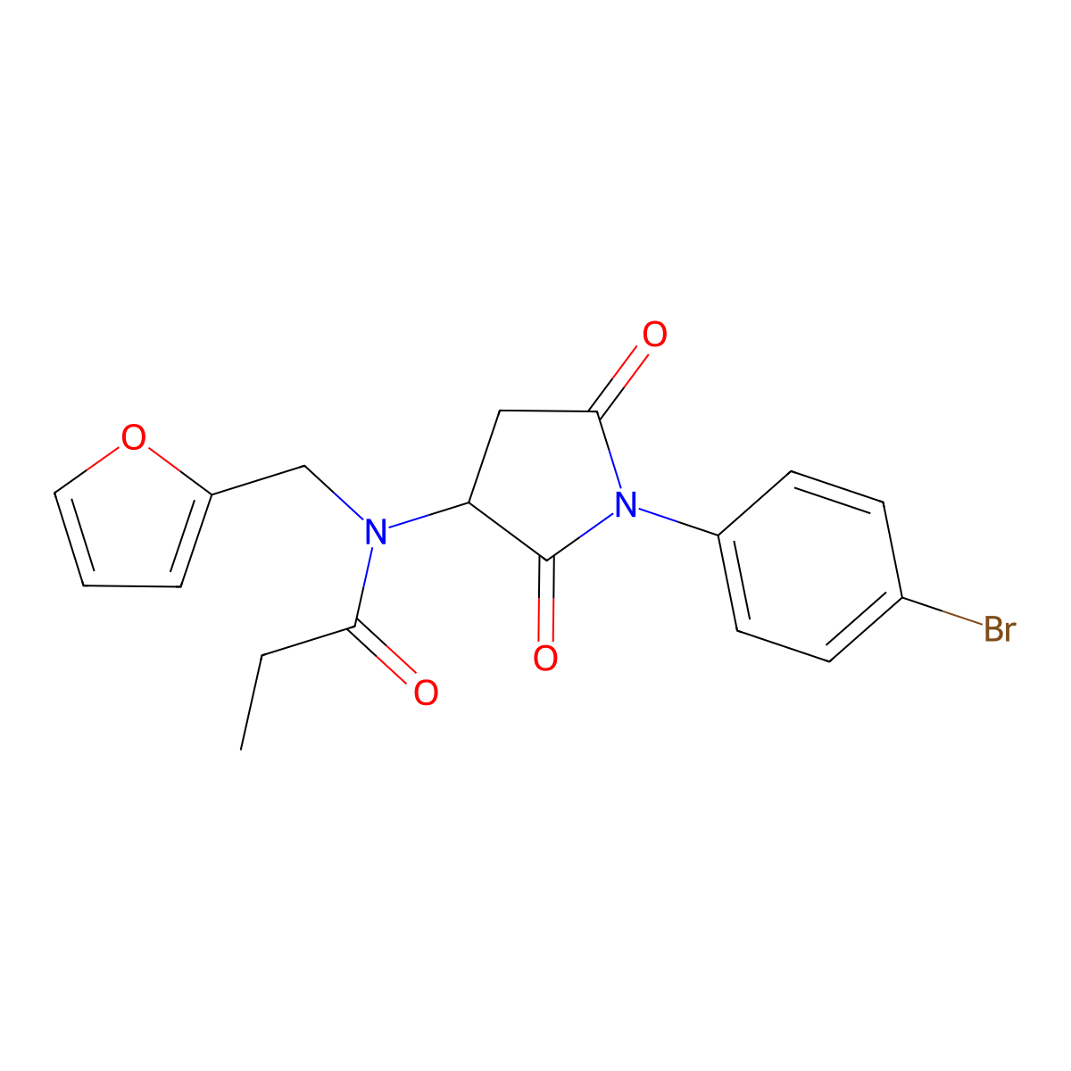 N-[1-(4-bromophenyl)-2,5-dioxopyrrolidin-3-yl]-N-(furan-2-ylmethyl)propanamide molecular structure, CAS 470695-15-9