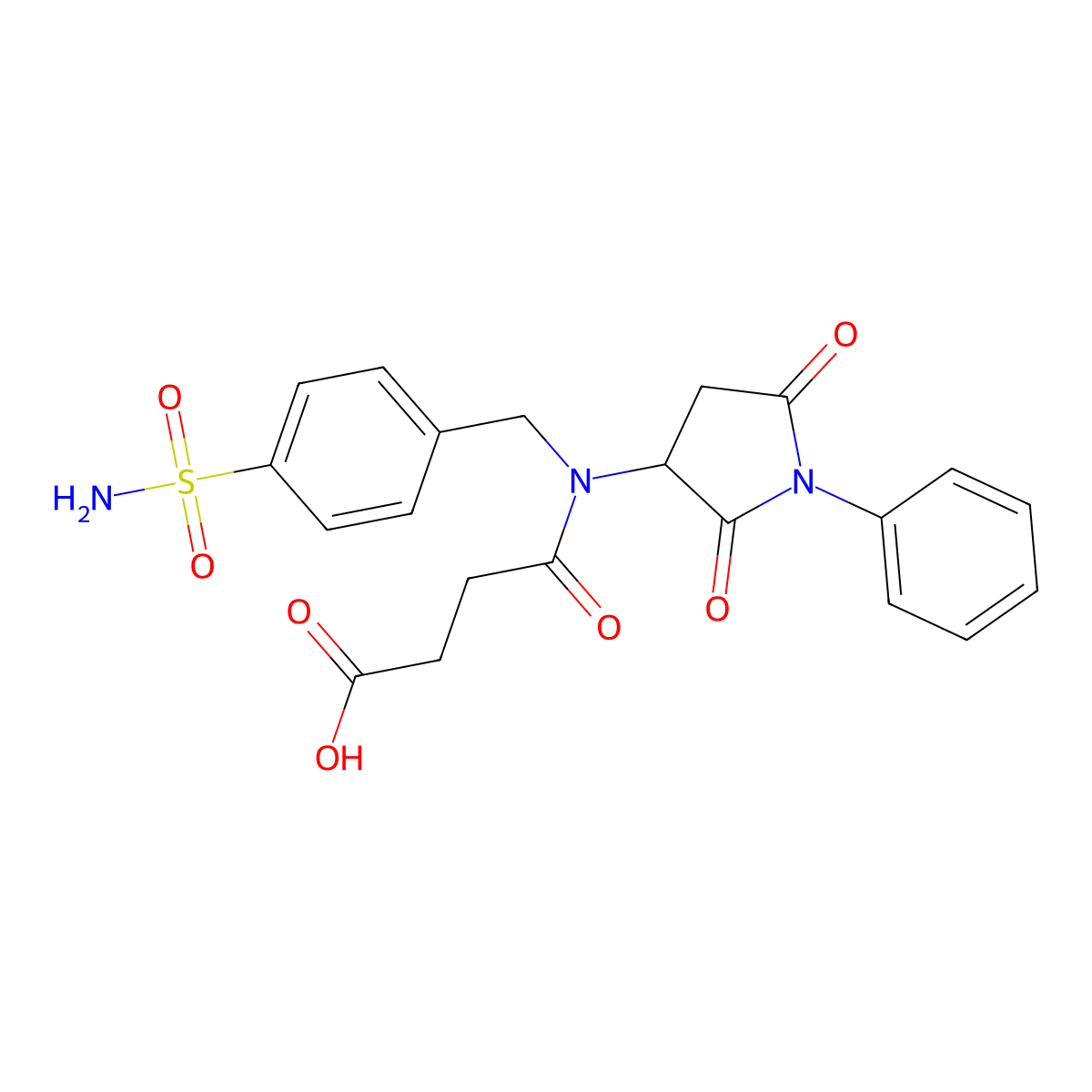 4-[(2,5-Dioxo-1-phenylpyrrolidin-3-yl)(4-sulfamoylbenzyl)amino]-4-oxobutanoic acid molecular structure, CAS 470695-34-2