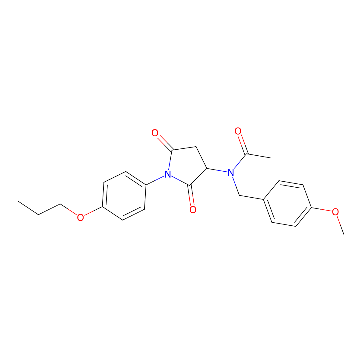 N-[2,5-dioxo-1-(4-propoxyphenyl)pyrrolidin-3-yl]-N-[(4-methoxyphenyl)methyl]acetamide molecular structure, CAS 470695-43-3