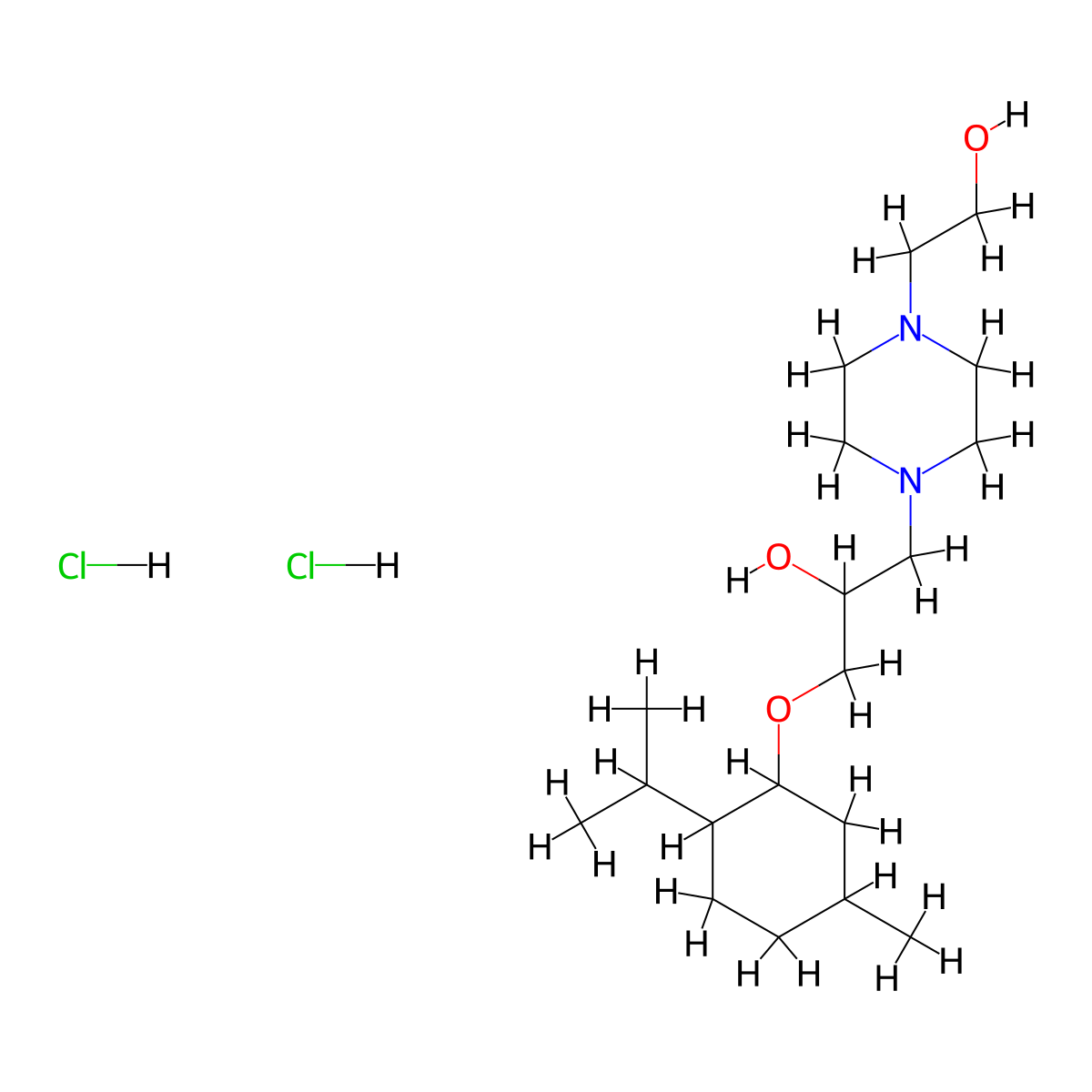 1-[4-(2-Hydroxyethyl)piperazin-1-yl]-3-{[5-methyl-2-(propan-2-yl)cyclohexyl]oxy}propan-2-ol dihydrochloride molecular structure, CAS 470695-59-1