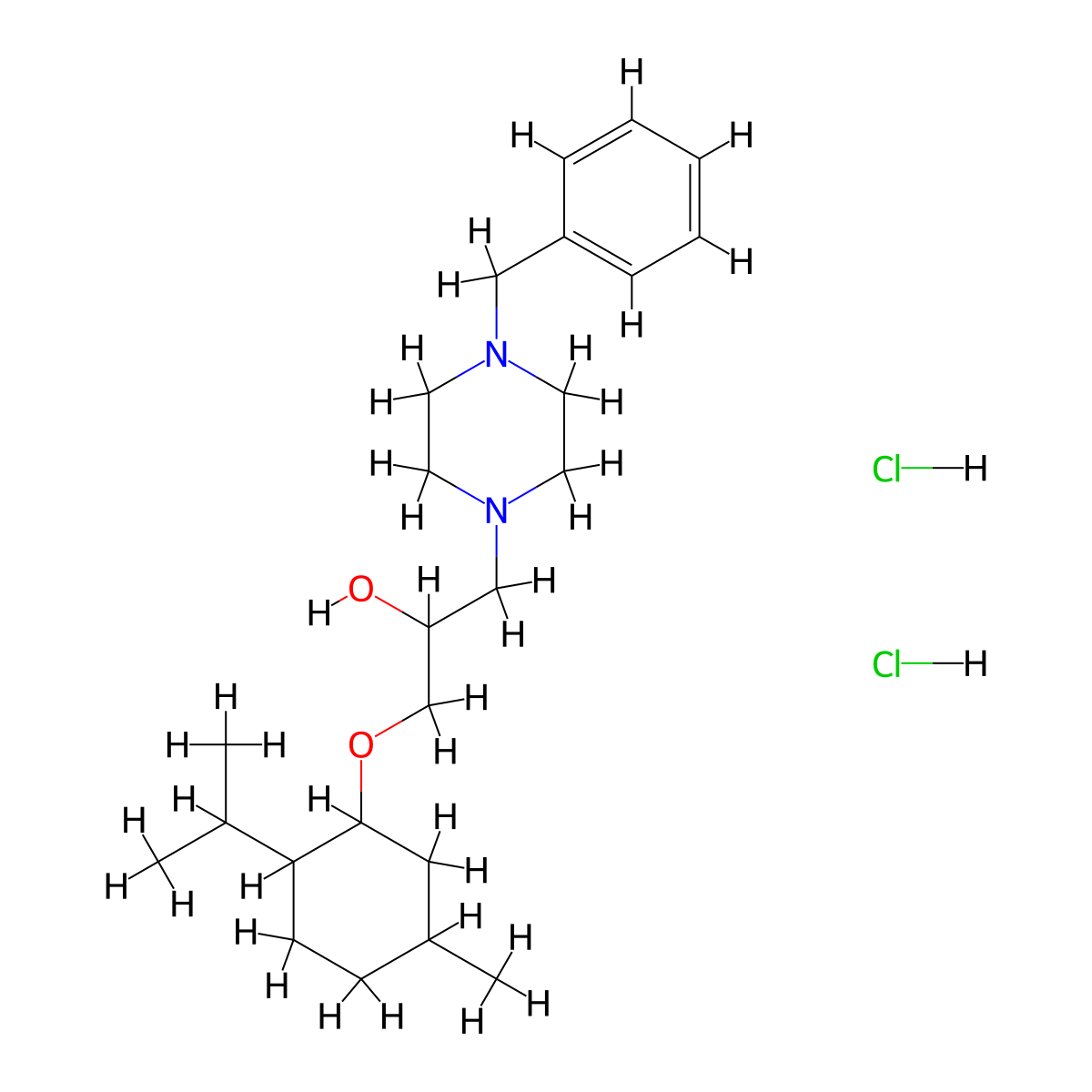 1-(4-Benzylpiperazin-1-yl)-3-((2-isopropyl-5-methylcyclohexyl)oxy)propan-2-ol dihydrochloride molecular structure, CAS 470695-69-3