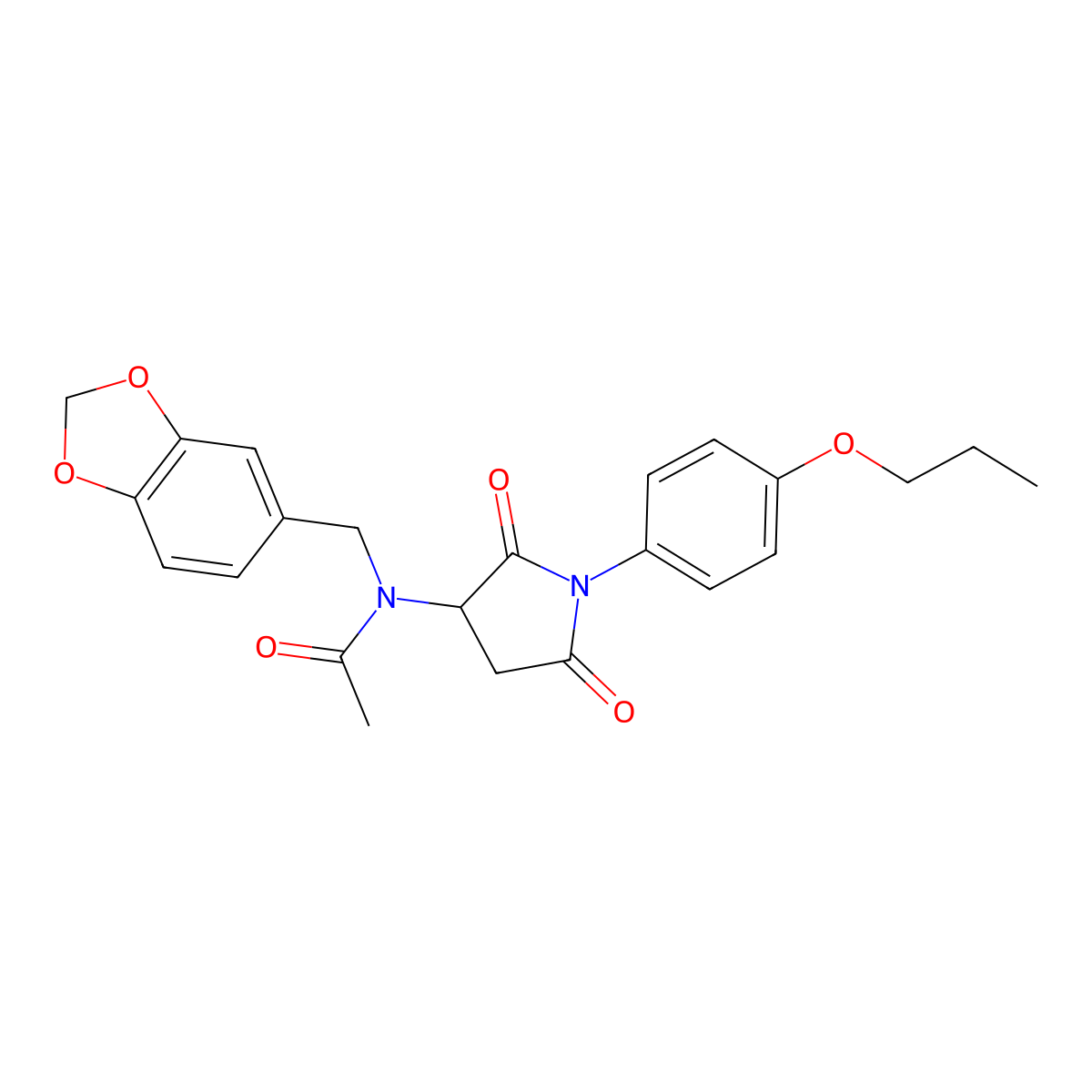 N-(1,3-benzodioxol-5-ylmethyl)-N-[2,5-dioxo-1-(4-propoxyphenyl)pyrrolidin-3-yl]acetamide molecular structure, CAS 470695-97-7