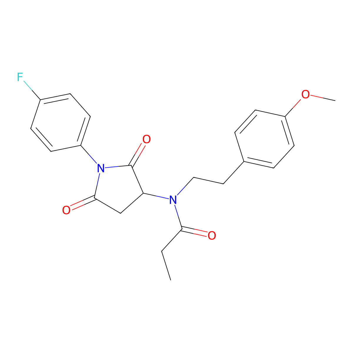 N-[1-(4-fluorophenyl)-2,5-dioxopyrrolidin-3-yl]-N-[2-(4-methoxyphenyl)ethyl]propanamide molecular structure, CAS 470696-03-8