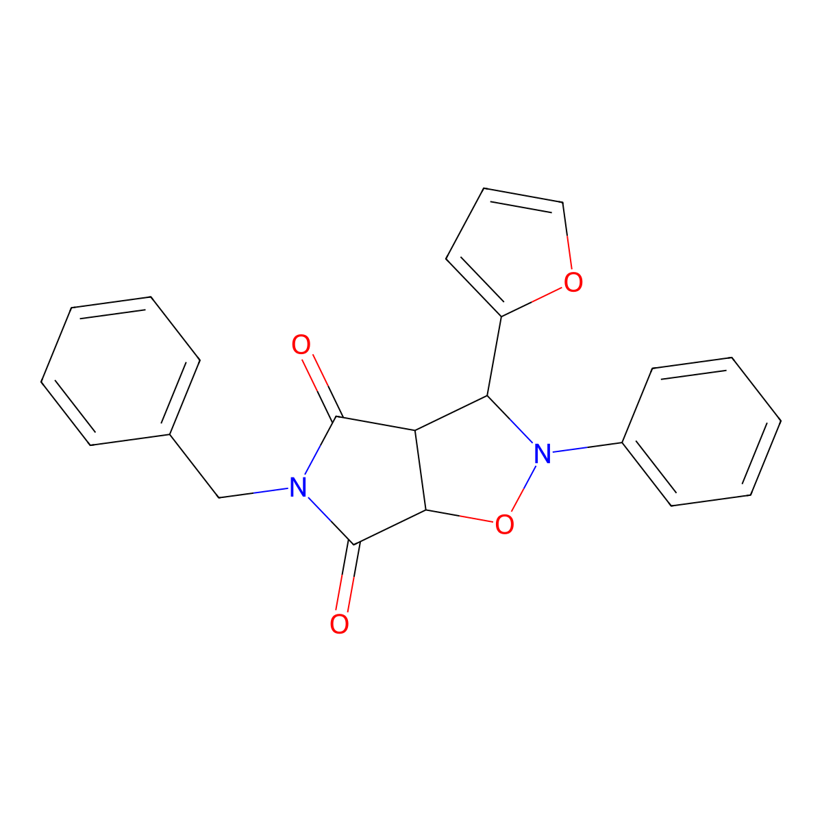 5-Benzyl-3-furan-2-yl-2-phenyl-tetrahydro-pyrrolo[3,4-d]isoxazole-4,6-dione molecular structure, CAS 470696-06-1