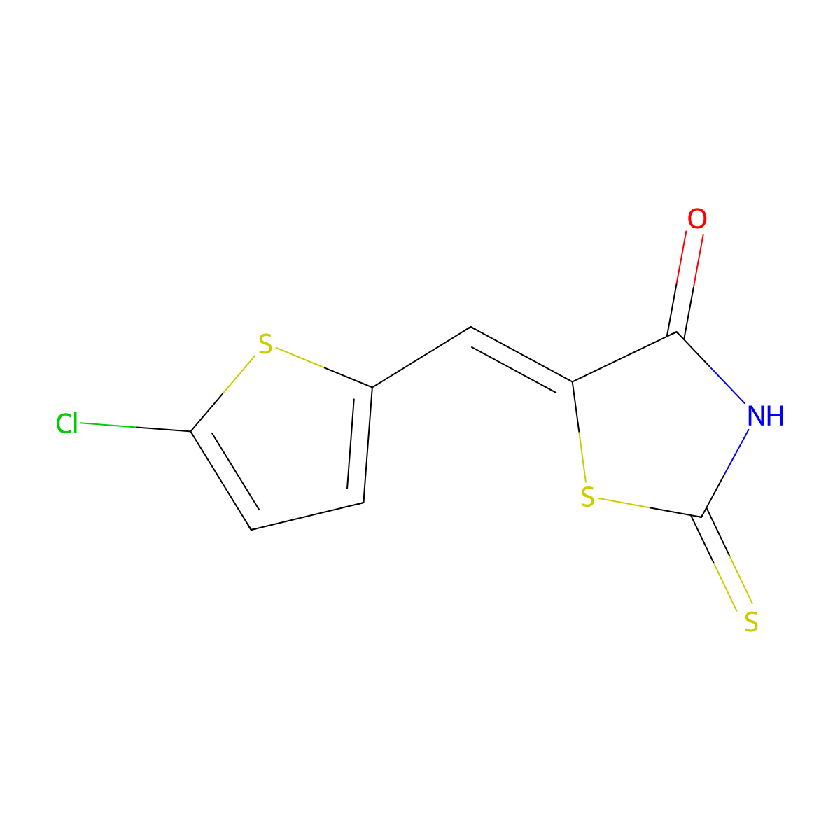 (5E)-5-[(5-chloro-2-thienyl)methylene]-2-mercapto-1,3-thiazol-4(5H)-one molecular structure, CAS 470713-29-2