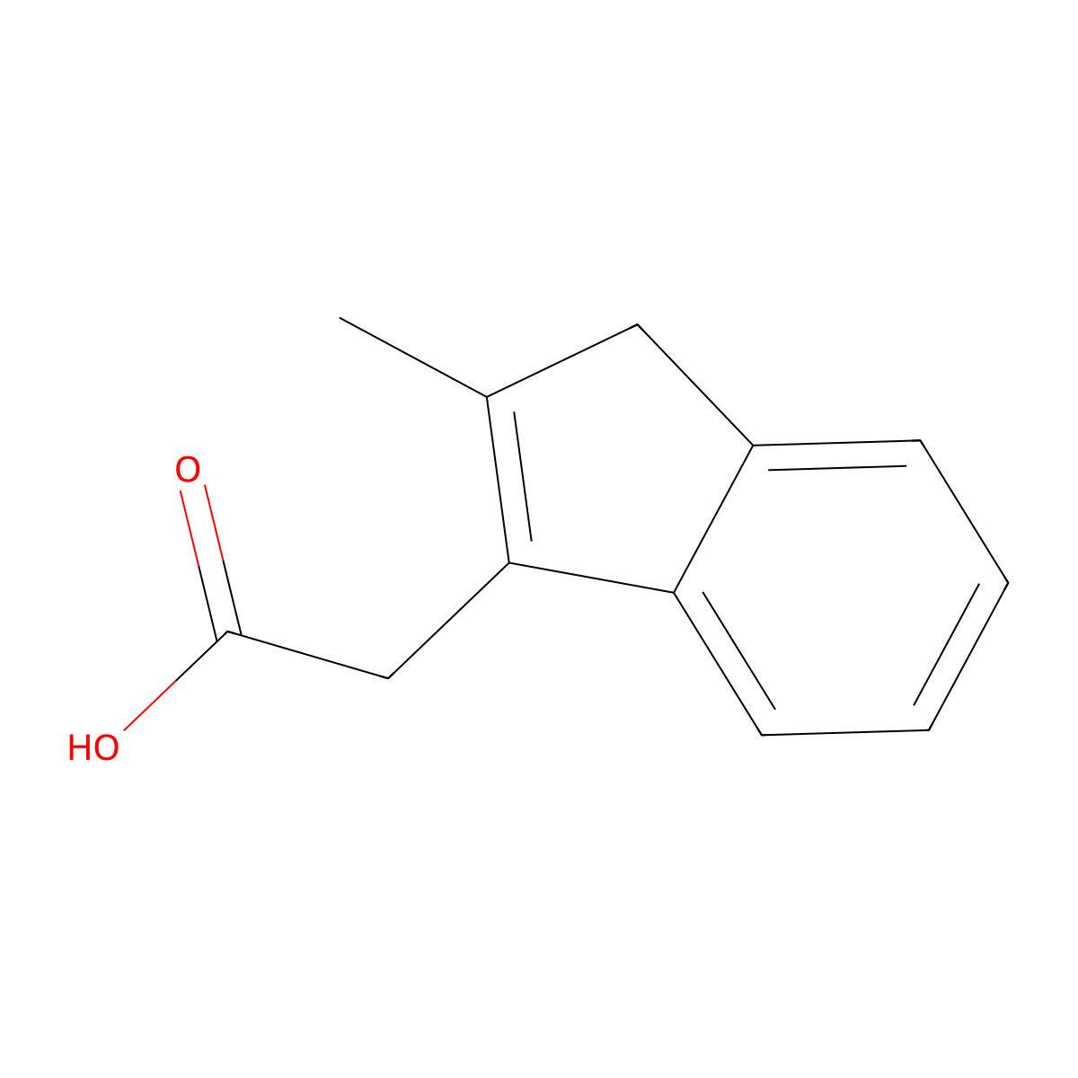 1H-Indene-3-acetic acid, 2-methyl- molecular structure, CAS 4709-50-6