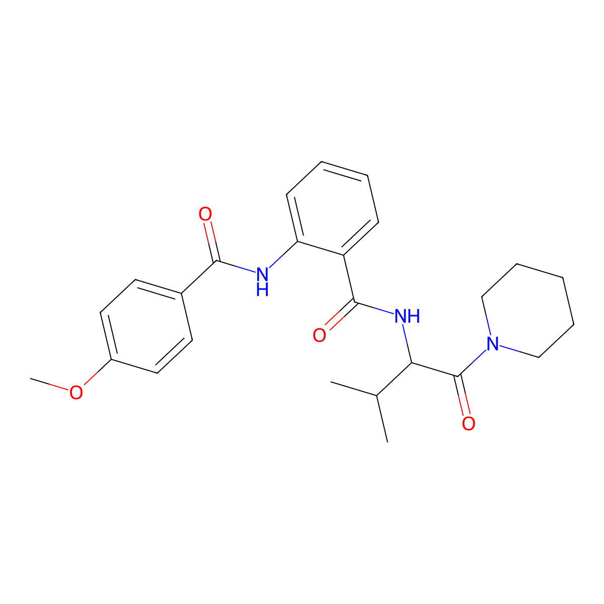 2-[(4-methoxybenzoyl)amino]-N-(3-methyl-1-oxo-1-piperidin-1-ylbutan-2-yl)benzamide molecular structure, CAS 471259-26-4