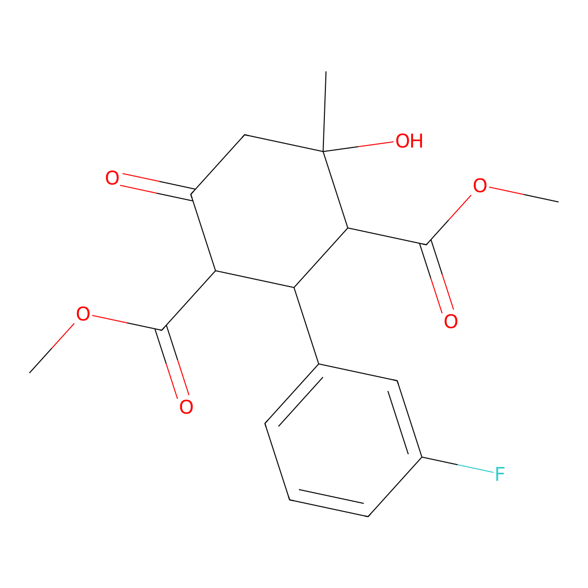 Dimethyl 2-(3-fluorophenyl)-4-hydroxy-4-methyl-6-oxocyclohexane-1,3-dicarboxylate molecular structure, CAS 471259-31-1