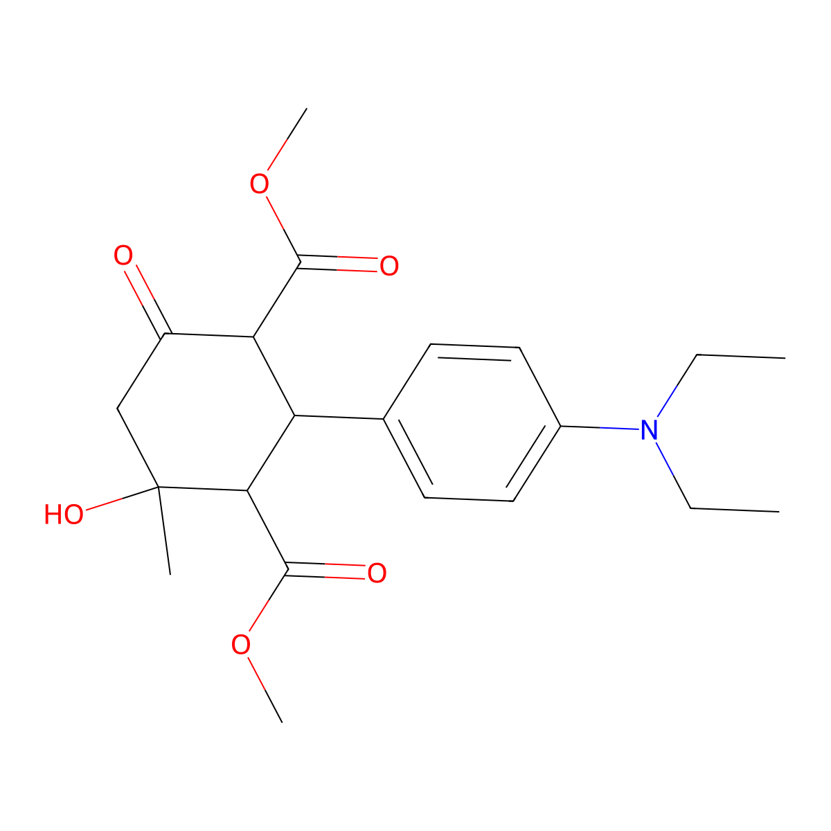 Dimethyl 2-[4-(diethylamino)phenyl]-4-hydroxy-4-methyl-6-oxo-1,3-cyclohexanedicarboxylate molecular structure, CAS 471259-33-3