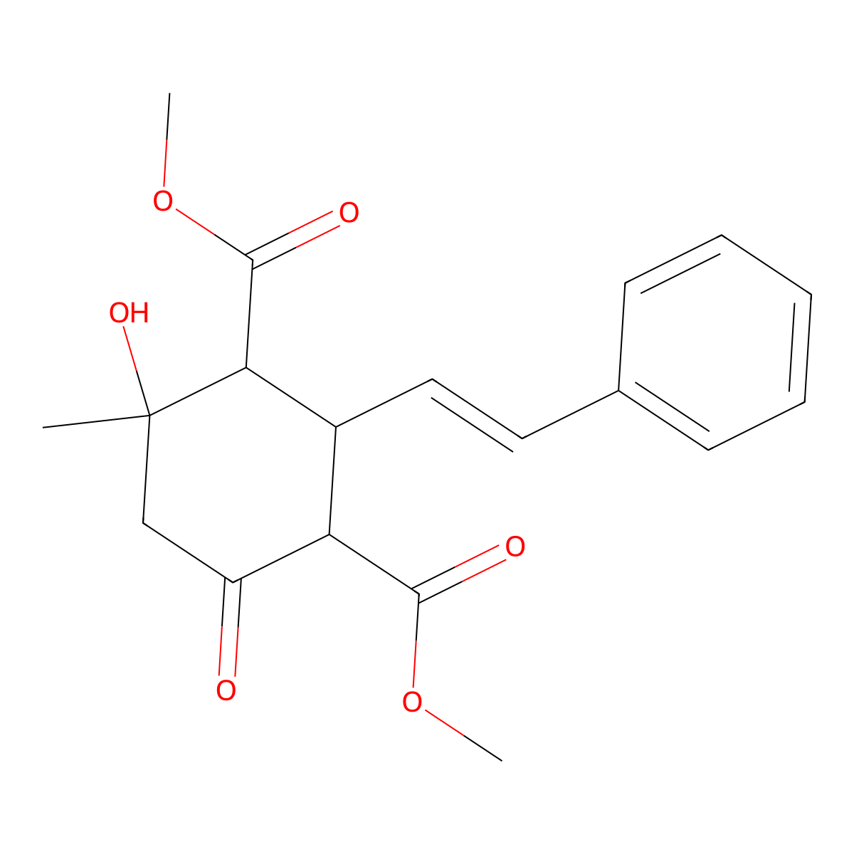 Dimethyl 4-hydroxy-4-methyl-6-oxo-2-(2-phenylethenyl)cyclohexane-1,3-dicarboxylate molecular structure, CAS 471259-60-6