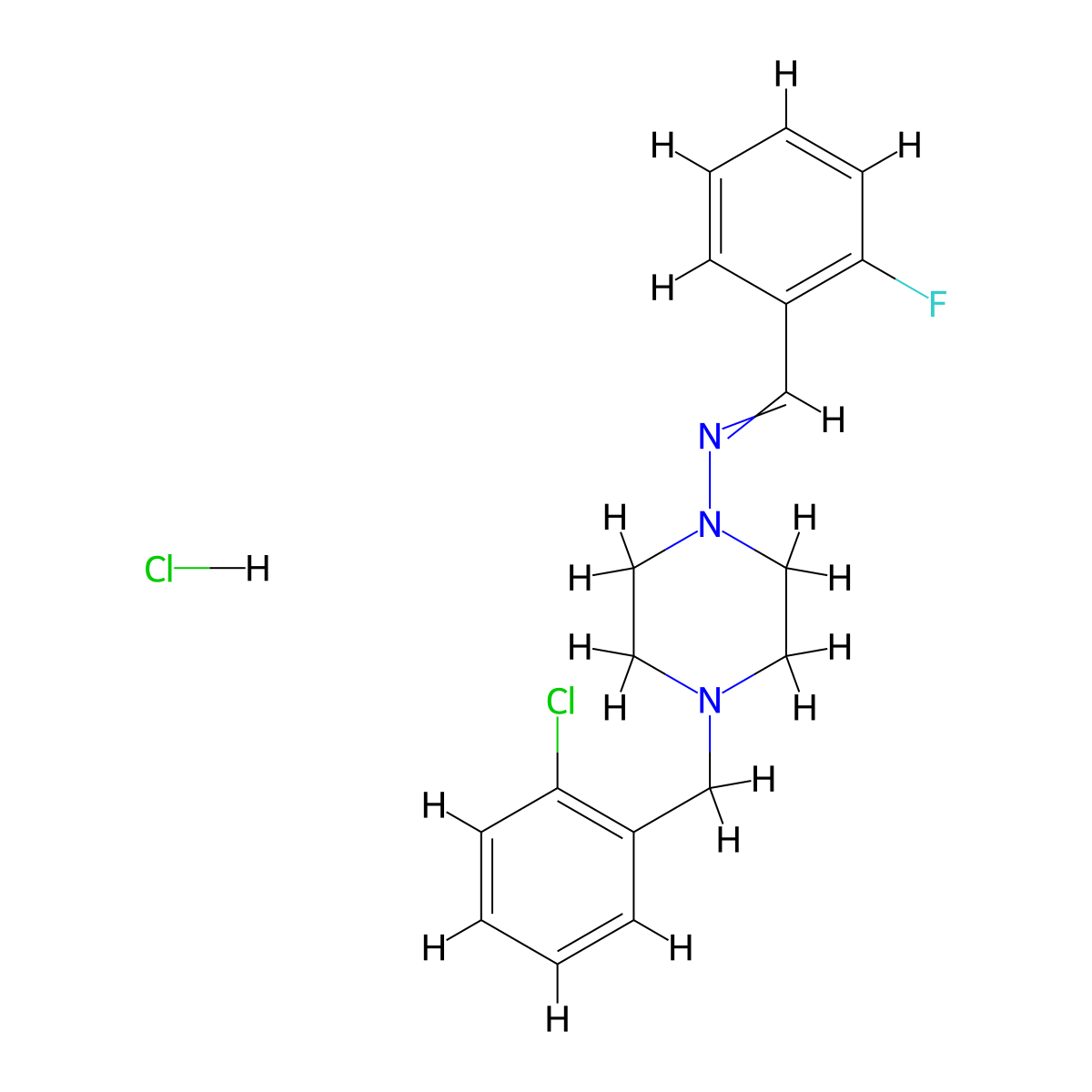 N-[4-[(2-chlorophenyl)methyl]piperazin-1-yl]-1-(2-fluorophenyl)methanimine;hydrochloride molecular structure, CAS 471259-72-0