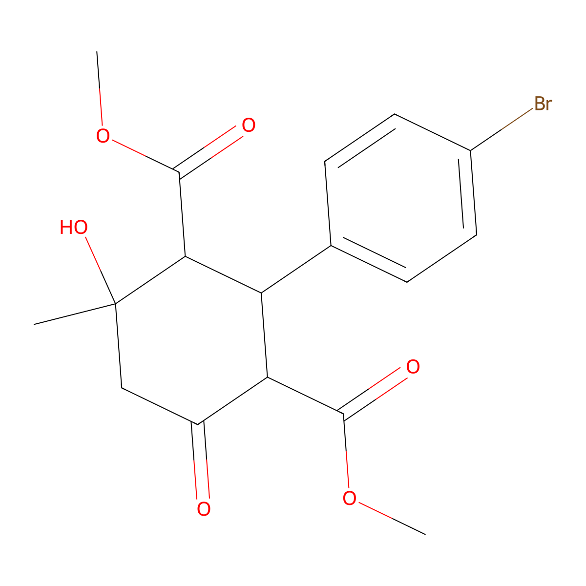 Dimethyl 2-(4-bromophenyl)-4-hydroxy-4-methyl-6-oxocyclohexane-1,3-dicarboxylate molecular structure, CAS 471260-00-1