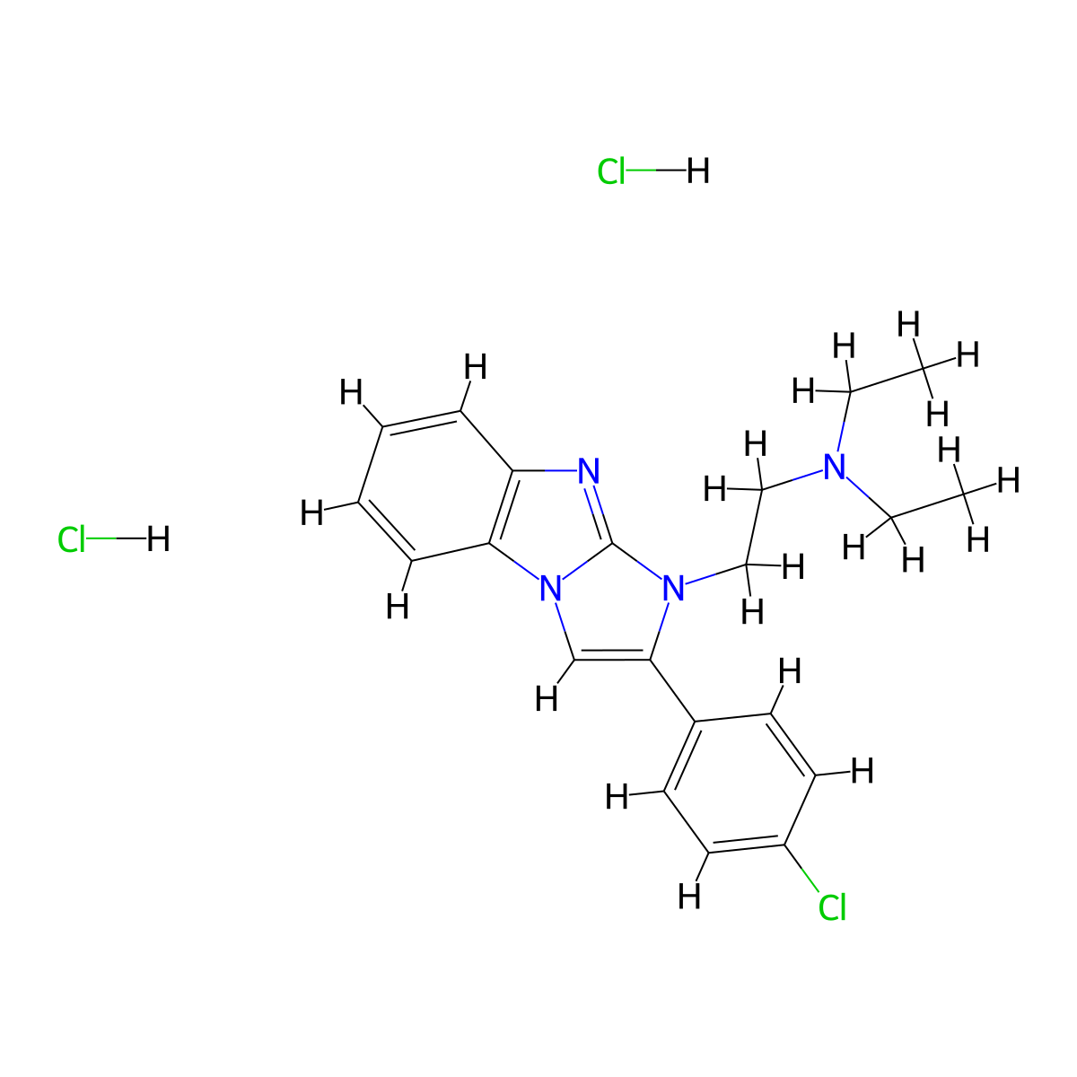 2-[2-(4-chlorophenyl)imidazo[1,2-a]benzimidazol-3-yl]-N,N-diethylethanamine;dihydrochloride molecular structure, CAS 471260-13-6