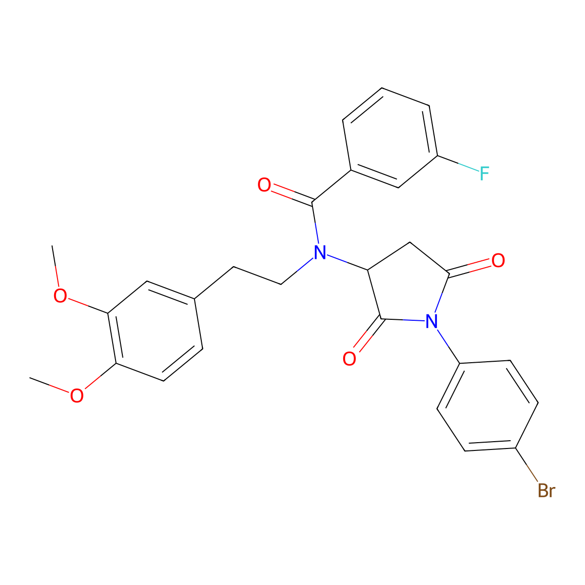 N-[1-(4-bromophenyl)-2,5-dioxopyrrolidin-3-yl]-N-[2-(3,4-dimethoxyphenyl)ethyl]-3-fluorobenzamide molecular structure, CAS 471260-56-7