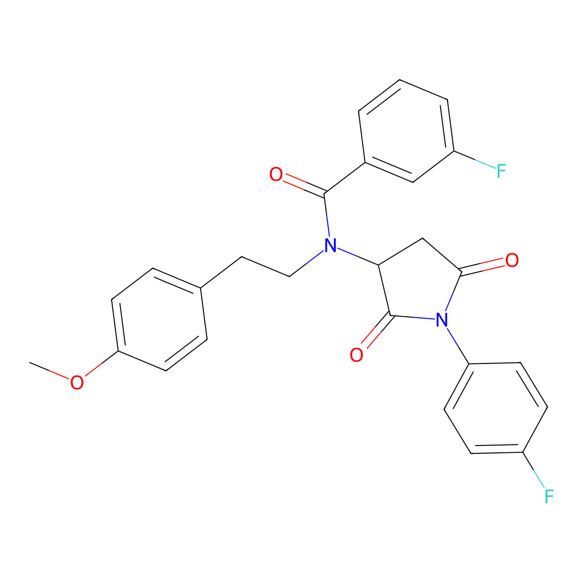 3-fluoro-N-[1-(4-fluorophenyl)-2,5-dioxopyrrolidin-3-yl]-N-[2-(4-methoxyphenyl)ethyl]benzamide molecular structure, CAS 471261-10-6