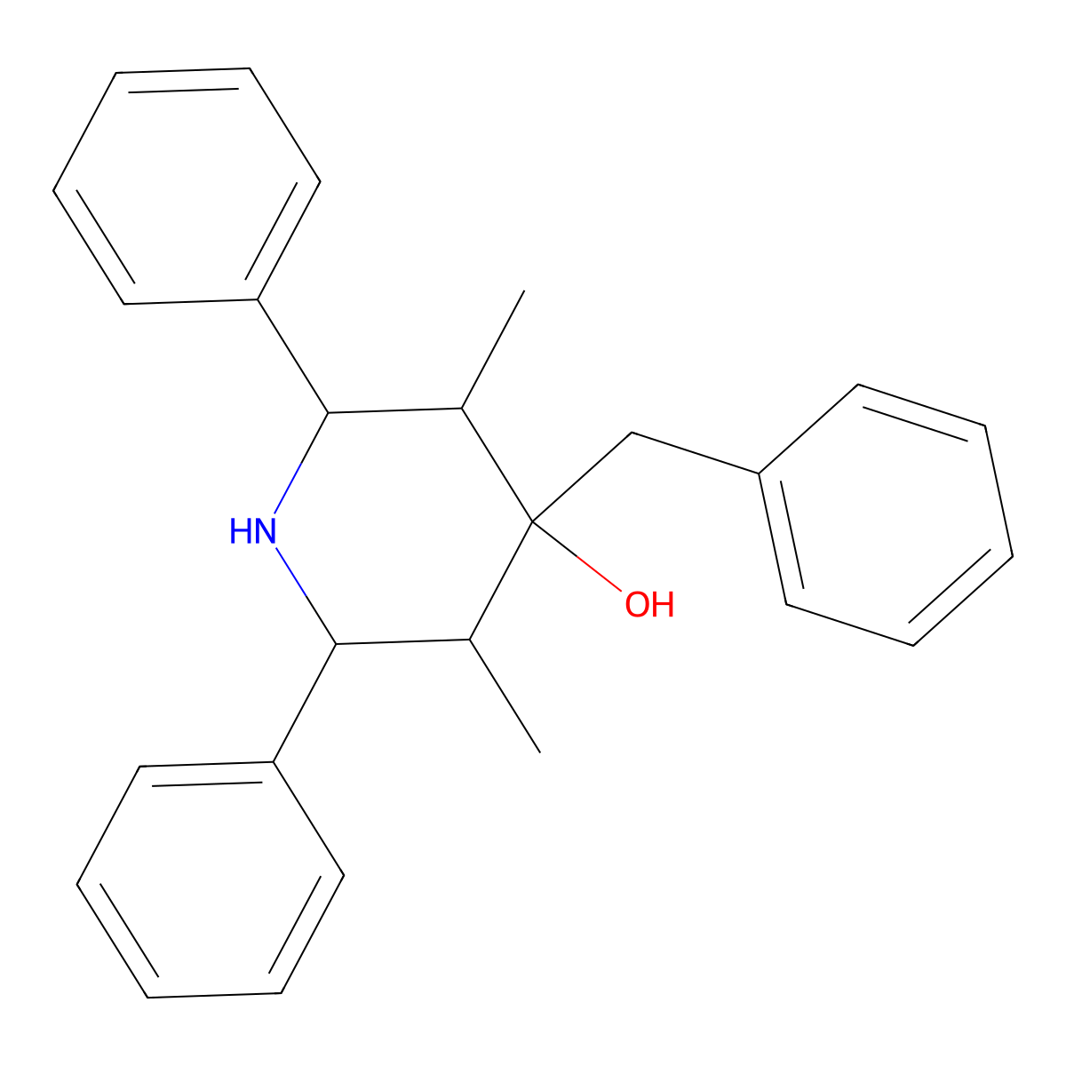 4-Benzyl-3,5-dimethyl-2,6-diphenylpiperidin-4-ol molecular structure, CAS 471261-44-6