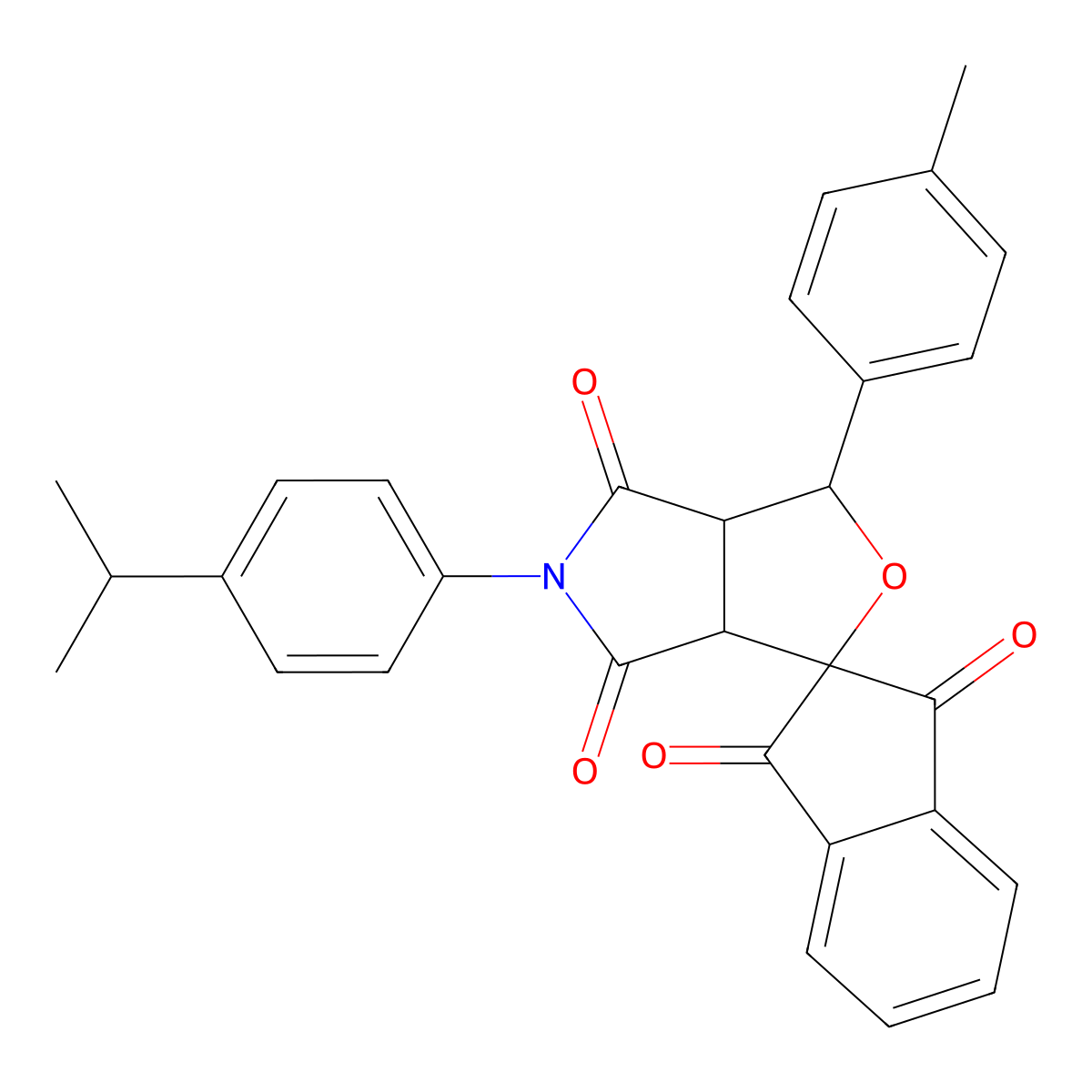 5-(4-isopropylphenyl)-3-(4-methylphenyl)-3a,6a-dihydrospiro[furo[3,4-c]pyrrole-1,2'-indene]-1',3',4,6(3H,5H)-tetrone molecular structure, CAS 471261-54-8