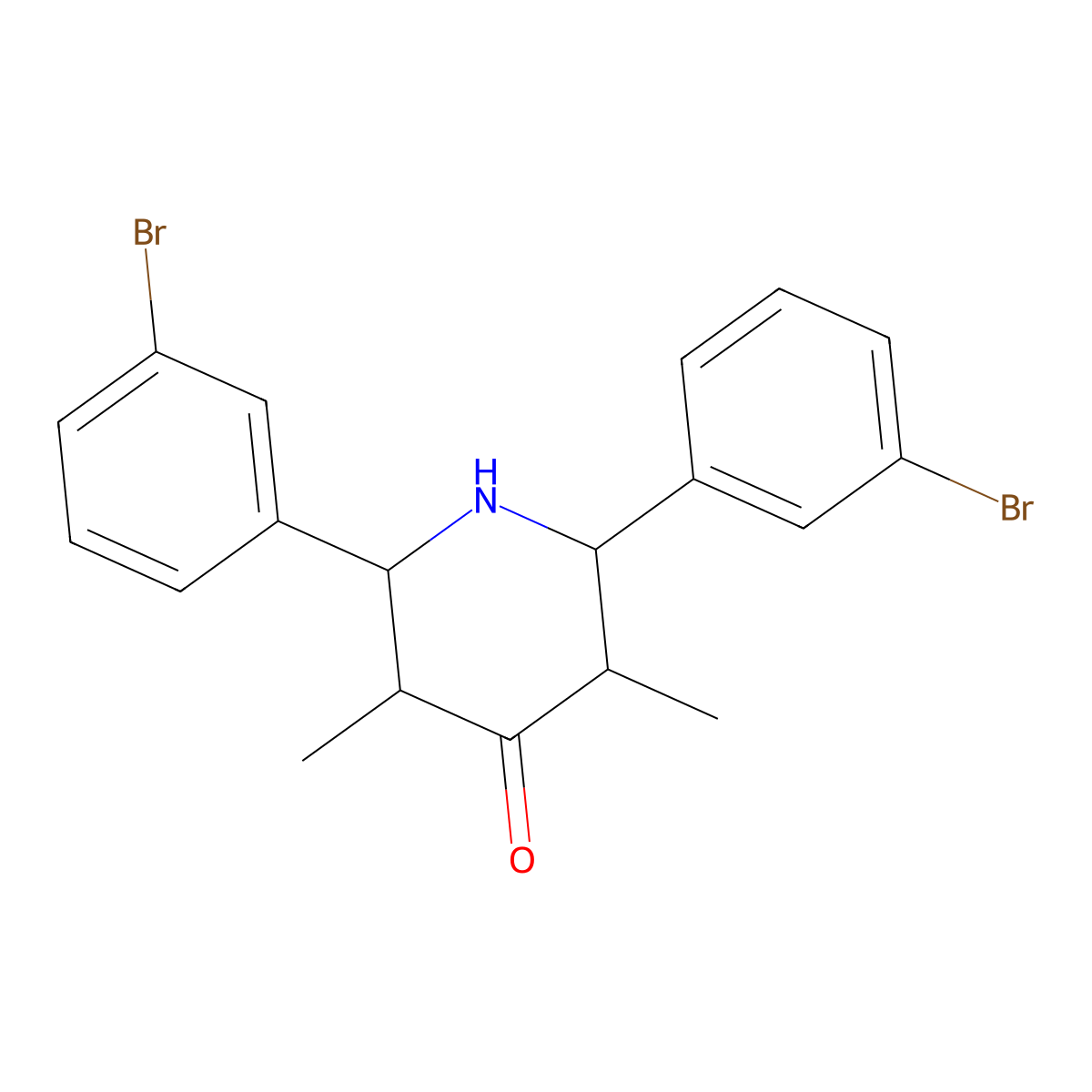 2,6-Bis(3-bromophenyl)-3,5-dimethylpiperidin-4-one molecular structure, CAS 471261-83-3