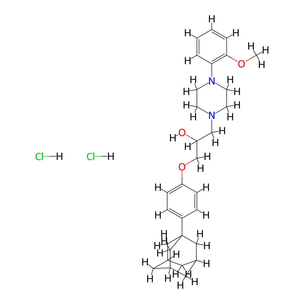 1-(4-((3r,5r,7r)-Adamantan-1-yl)phenoxy)-3-(4-(2-methoxyphenyl)piperazin-1-yl)propan-2-ol dihydrochloride molecular structure, CAS 471262-06-3